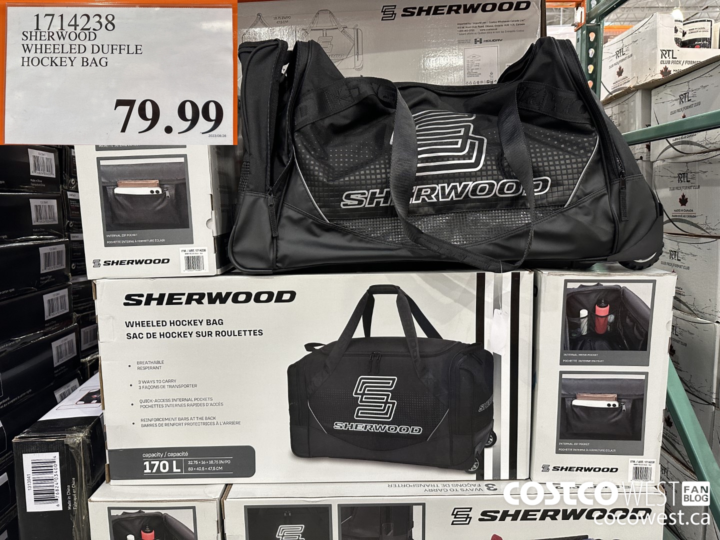 1714238 SHERWOOD WHEELED DUFFLE HOCKEY BAG $79.99