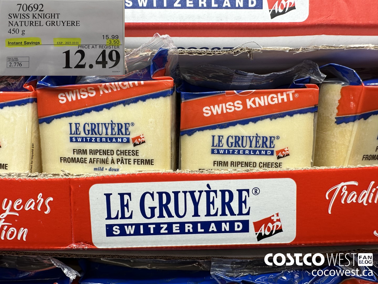 70692 SWISS KNIGHT NATUREL GRUYERE 450G ($3.50 INSTANT SAVINGS EXPIRES ON 2023-10-01) $12.49
