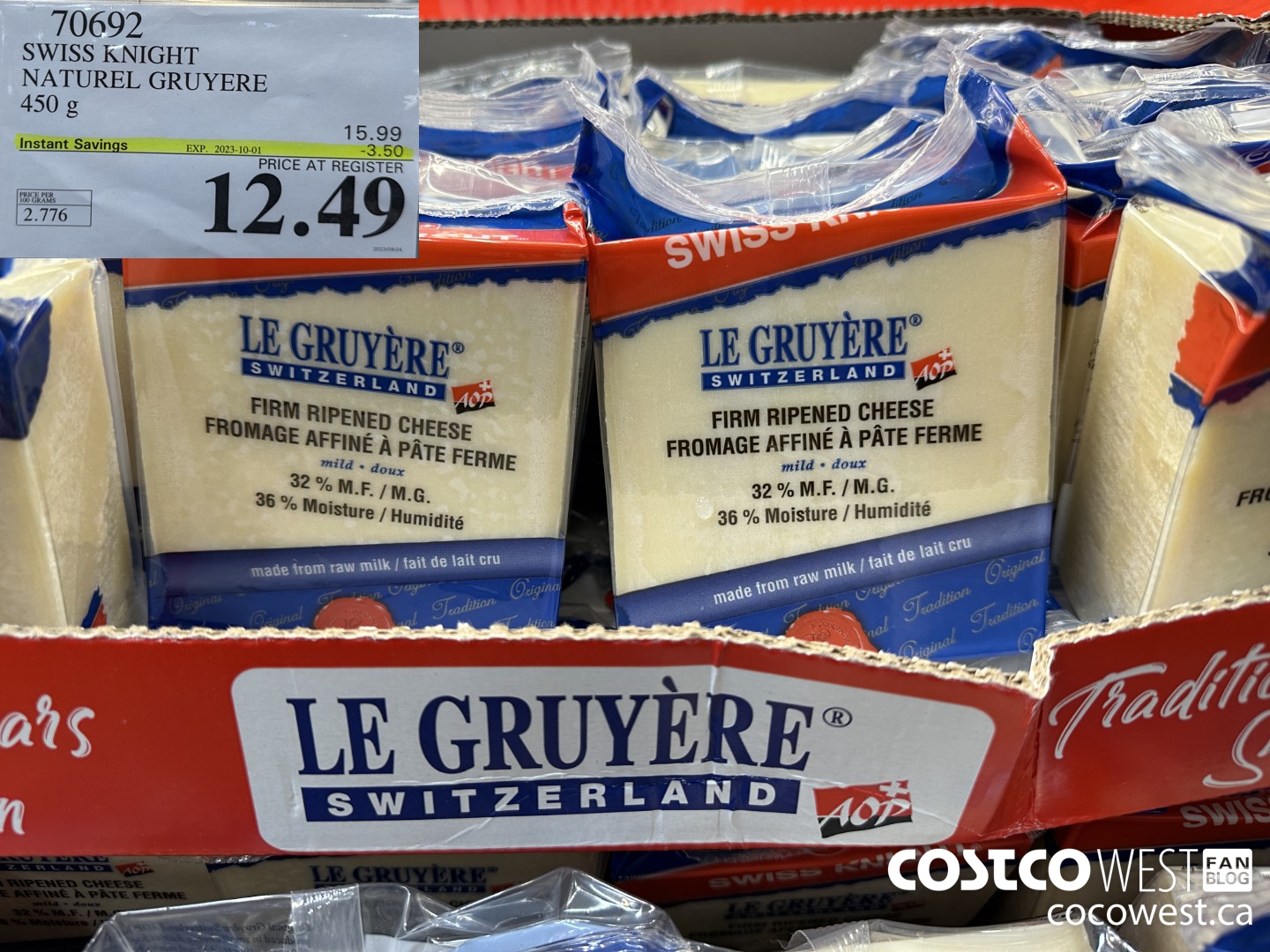 70692 SWISS KNIGHT NATUREL GRUYERE 450G ($3.50 INSTANT SAVINGS EXPIRES ON 2023-10-01) $12.49