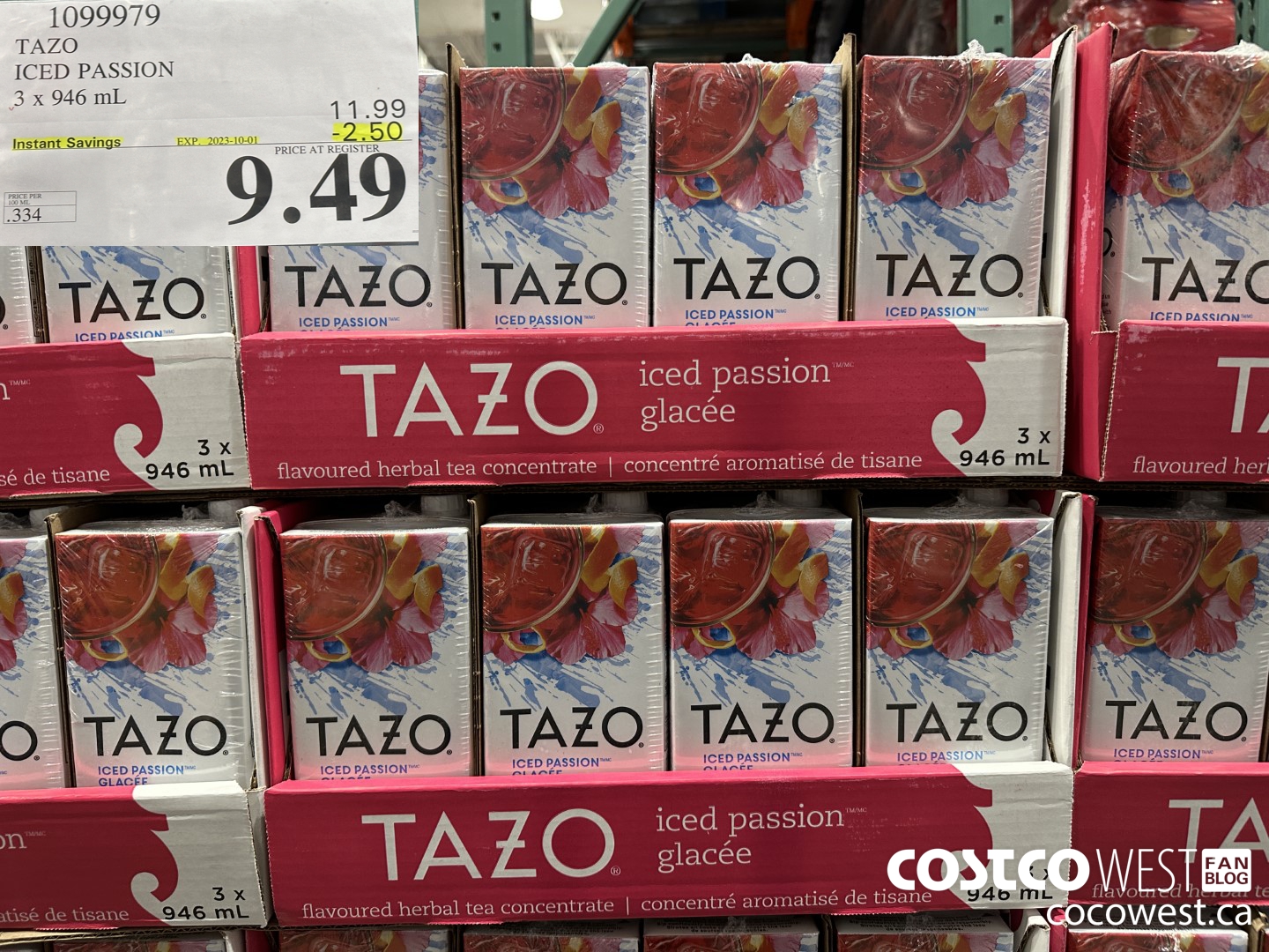 1099979 TAZO ICED PASSION 3 x 946 mL ($2.50 INSTANT SAVINGS EXPIRES ON 2023-10-01) $9.49