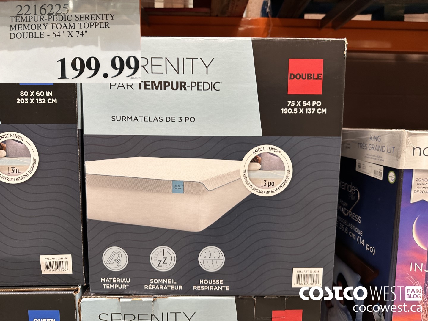 2216225 TEMPUR-PEDIC SERENITY MEMORY FOAM TOPPER DOUBLE 54