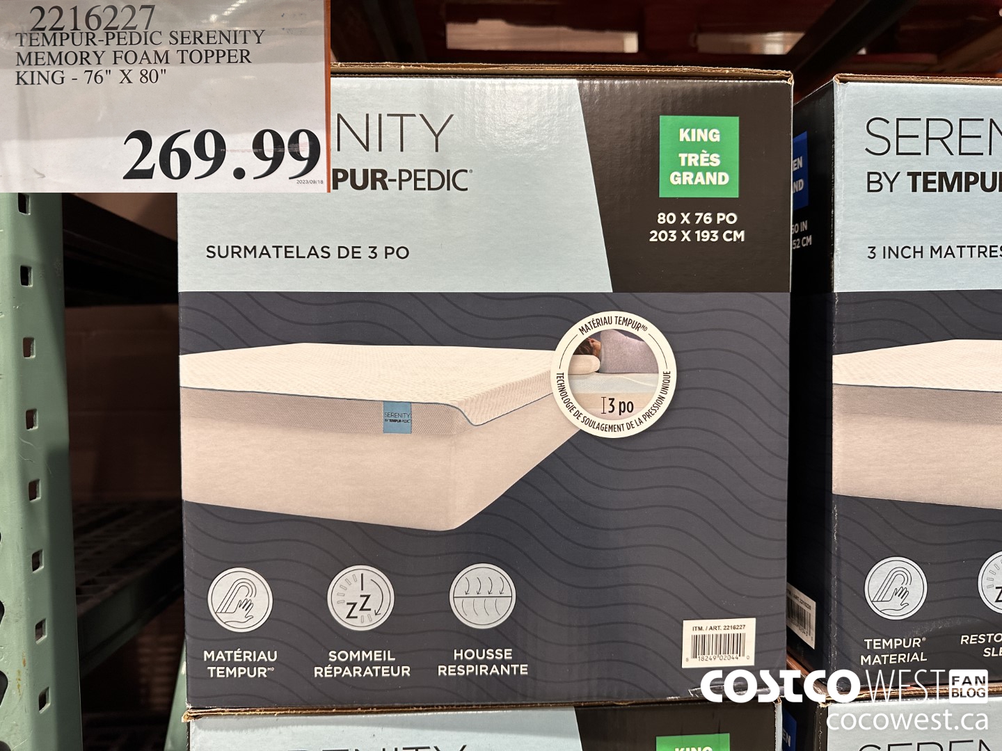 2216227 TEMPUR-PEDIC SERENITY MEMORY FOAM TOPPER KING 76
