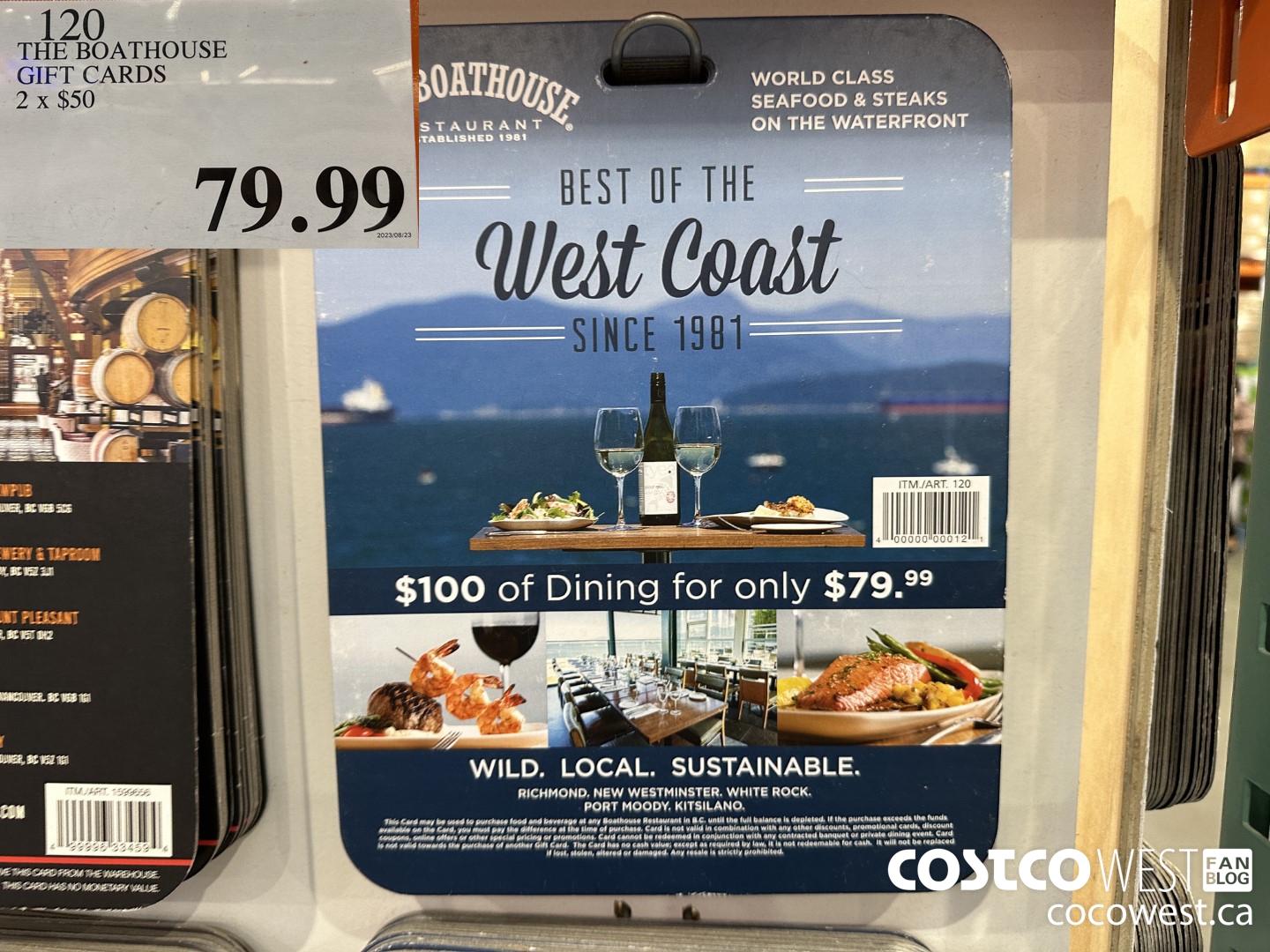 120 THE BOATHOUSE GIFT CARDS 2 X $50 $79.99