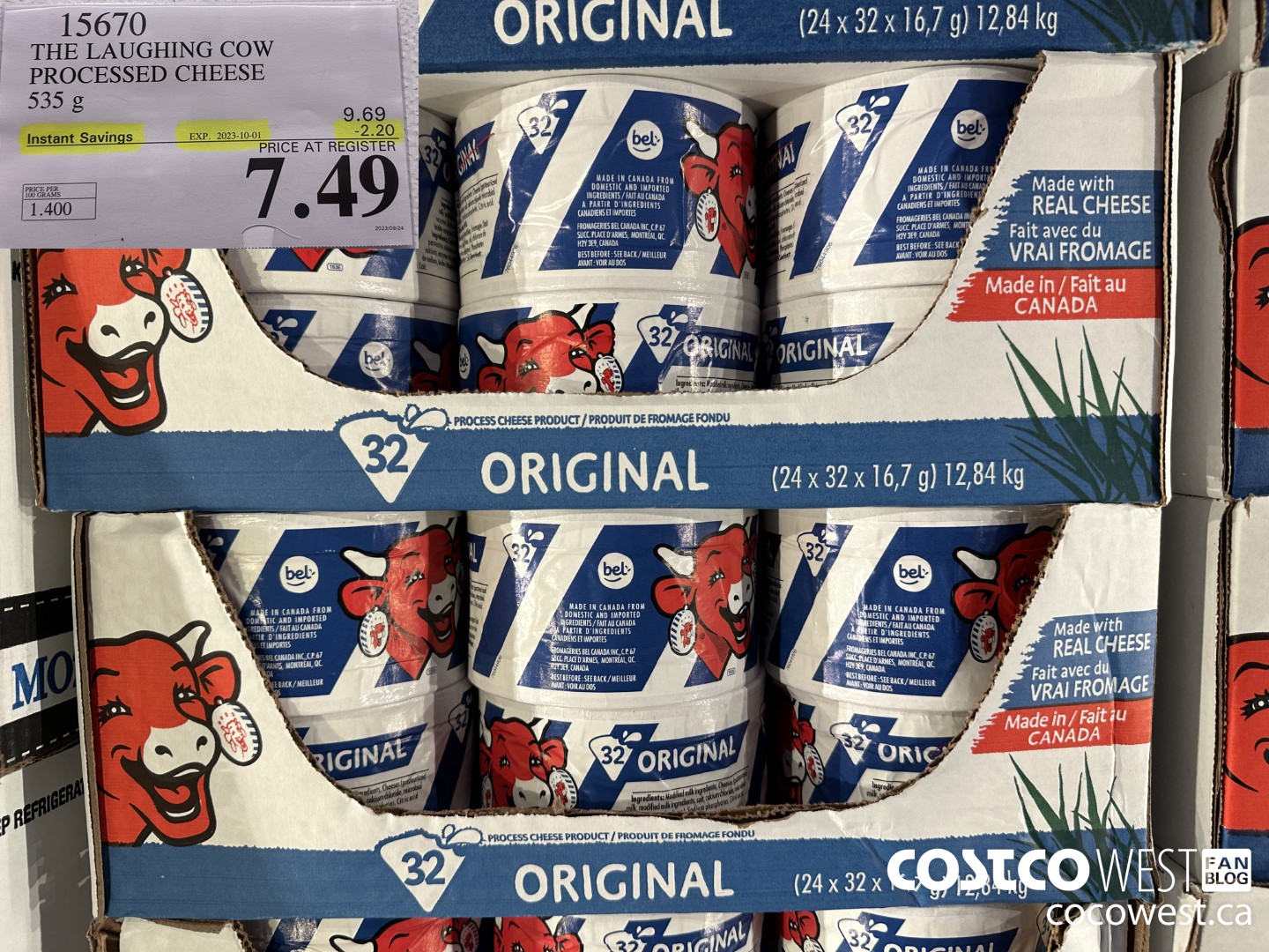 15670 THE LAUGHING COW PROCESSED CHEESE 535 g ($2.20 INSTANT SAVINGS EXPIRES ON 2023-10-01) $7.49