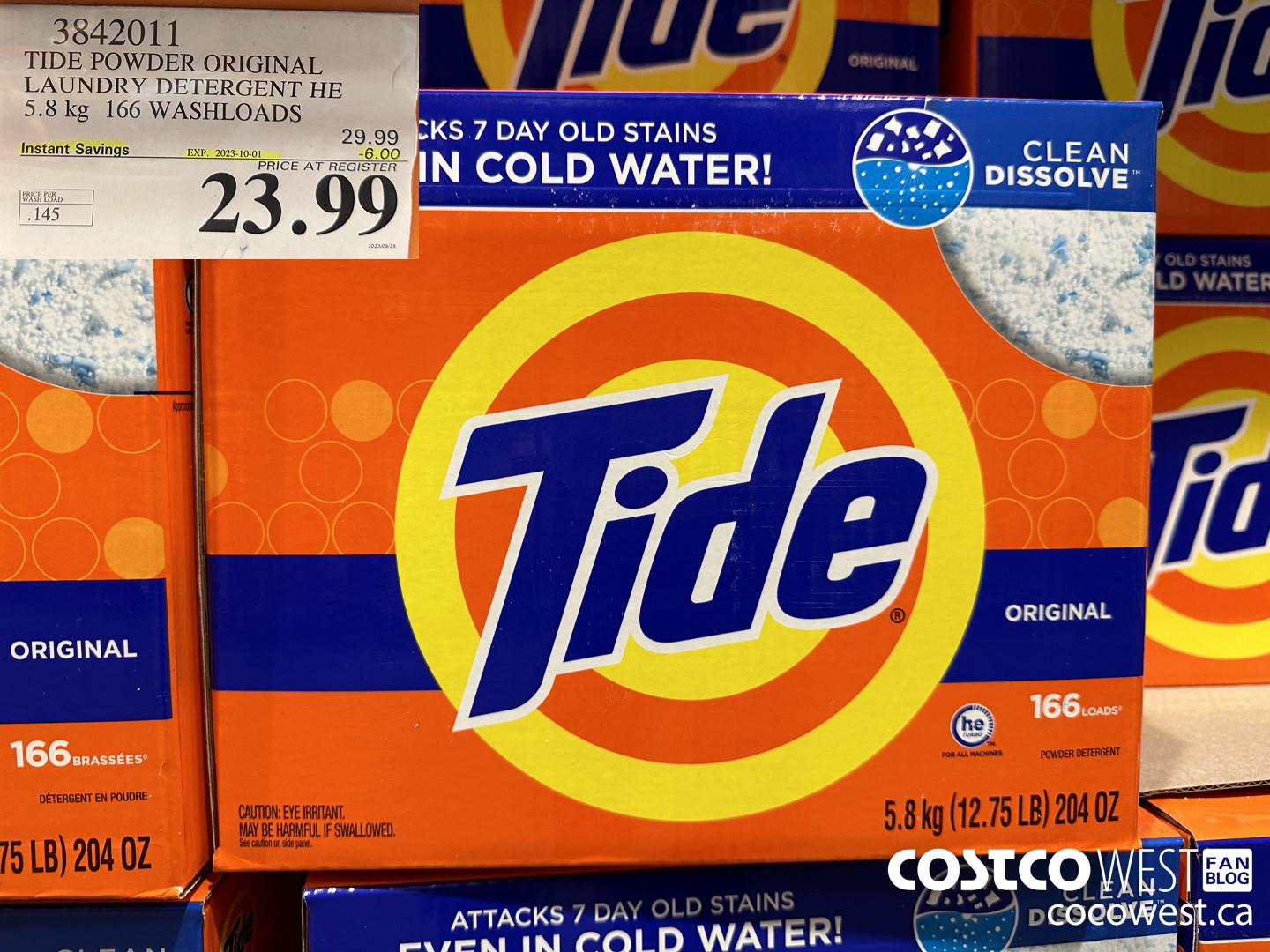 3842011 TIDE POWDER ORIGINAL LAUNDRY DETERGENT HE 5.8KG 166 WASHLOADS ($6.00 INSTANT SAVINGS EXPIRES ON 2023-10-01) $23.99