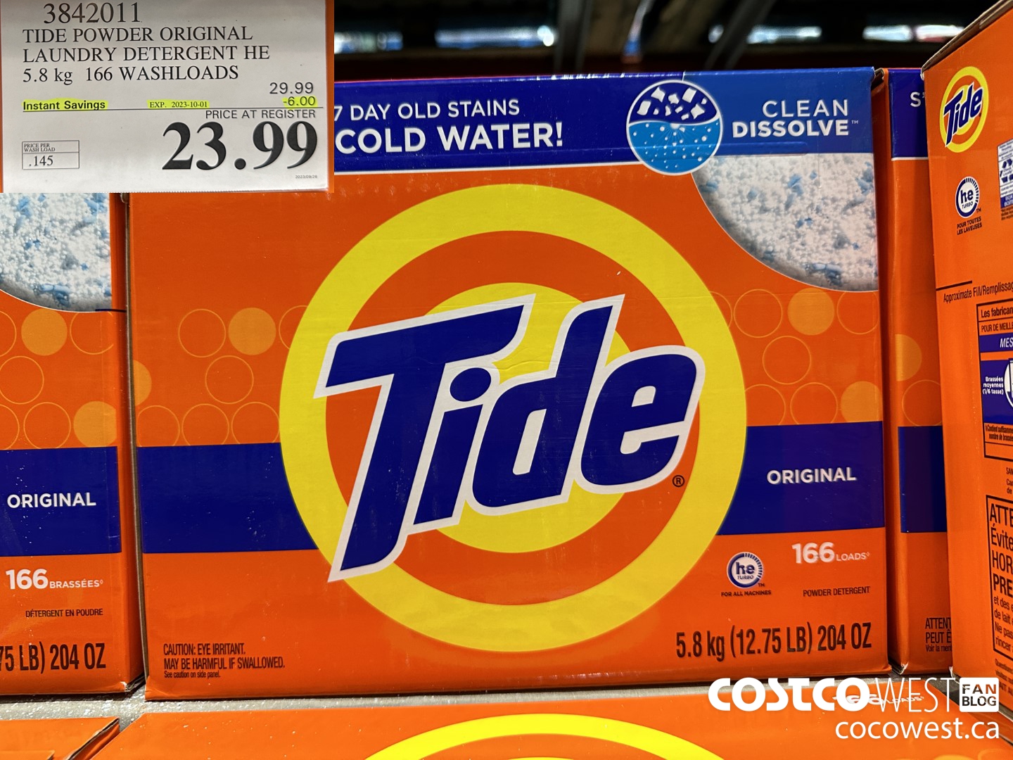 3842011 TIDE POWDER ORIGINAL LAUNDRY DETERGENT HE 5.8KG 166 WASHLOADS ($6.00 INSTANT SAVINGS EXPIRES ON 2023-10-01) $23.99