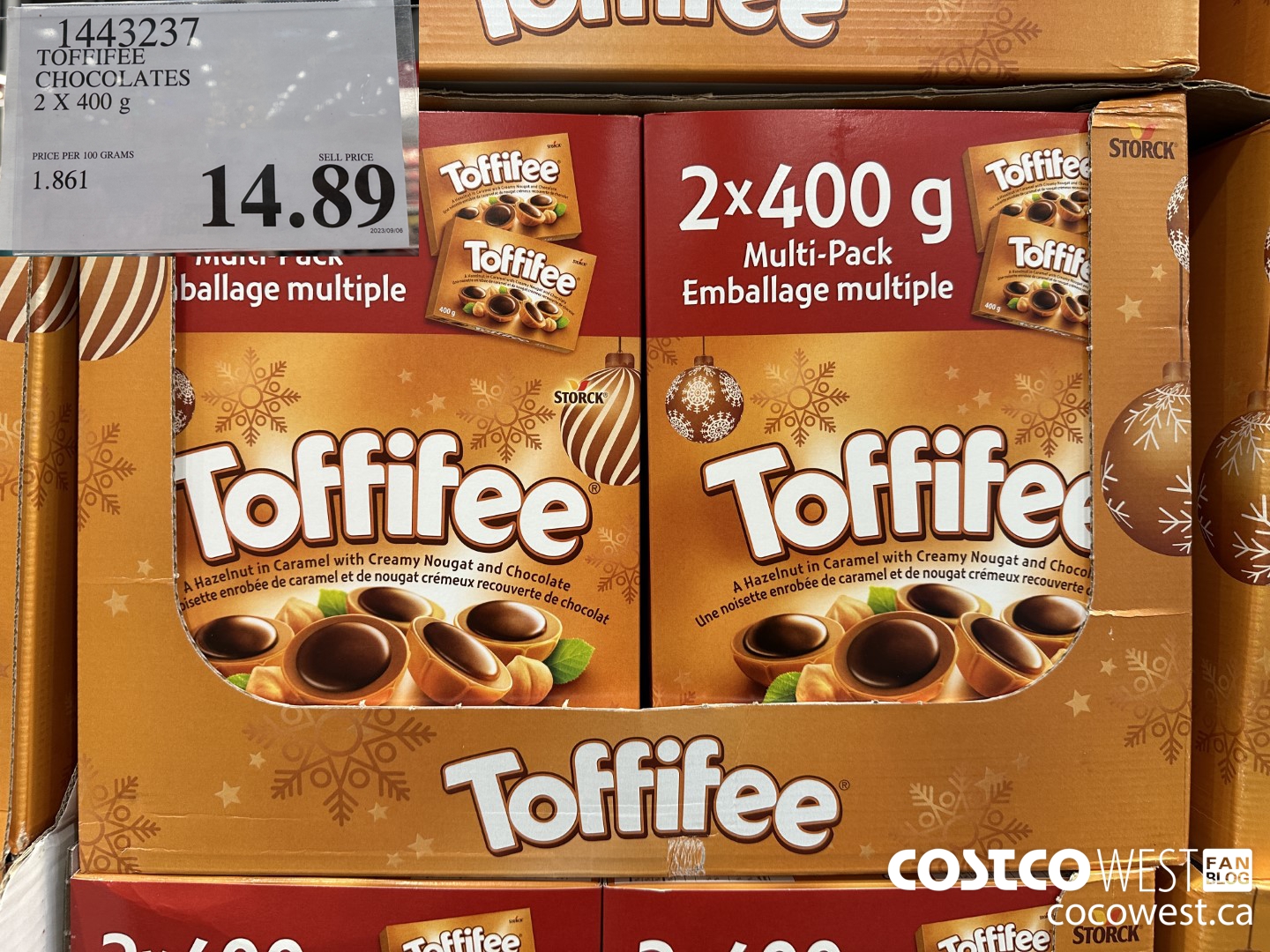 1443237 TOFFIFEE CHOCOLATES 2 x 400 g $14.89