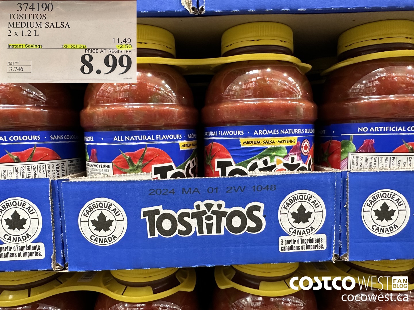 374190 TOSTITOS MEDIUM SALSA 2 X 1.2 L ($2.50 INSTANT SAVINGS EXPIRES ON 2023-10-15) $8.99
