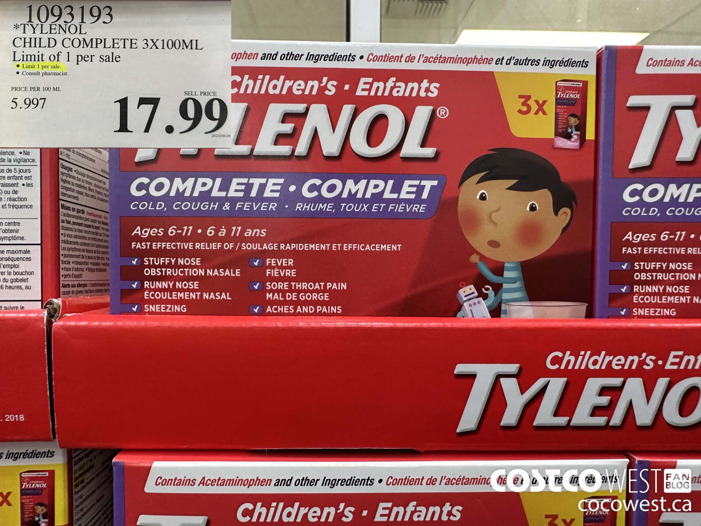 1093193 TYLENOL CHILD COMPLETE 3 X 100 ML $17.99