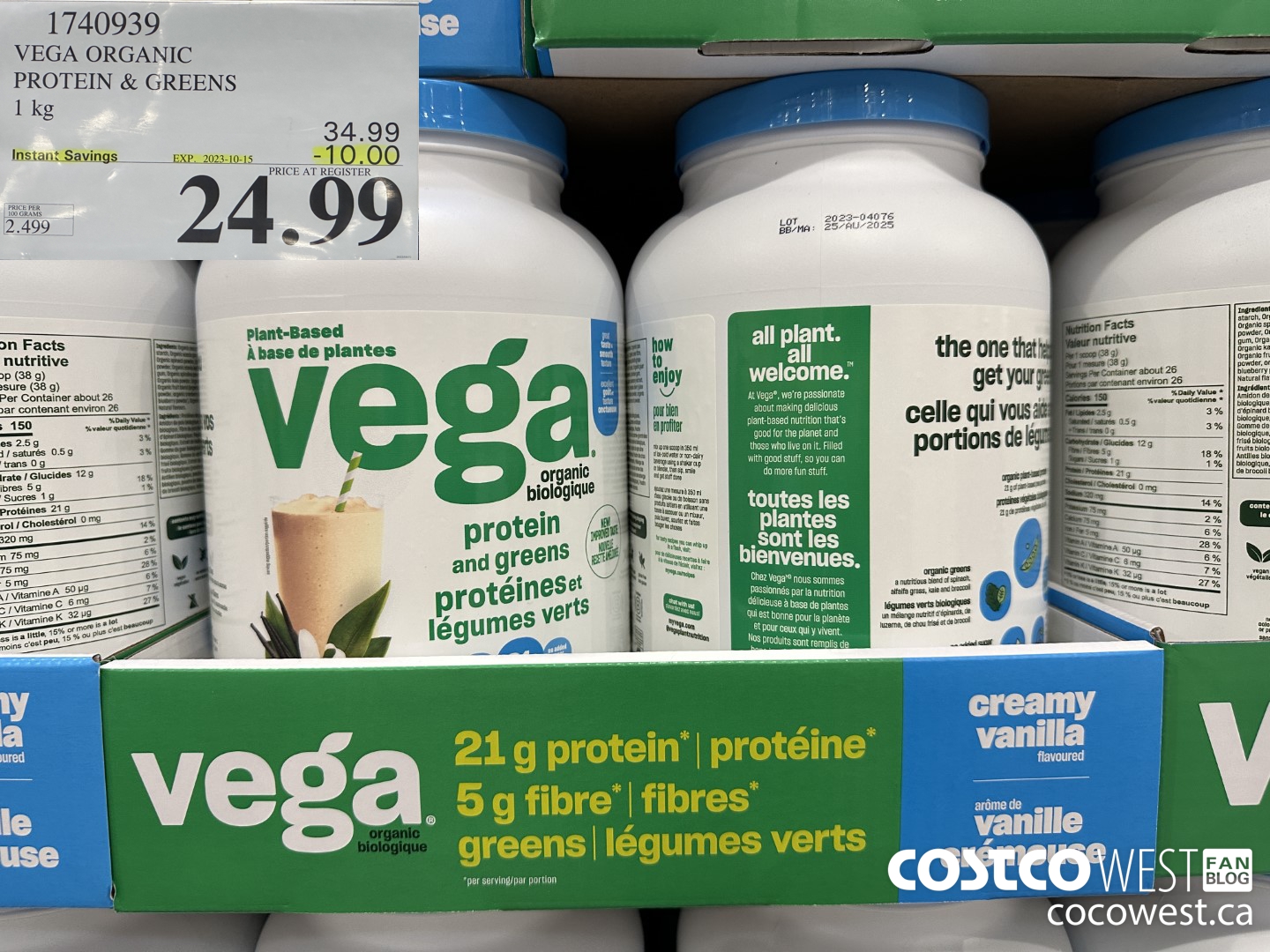 1740939 VEGA ORGANIC PROTEIN & GREENS 1 KG ($10.00 INSTANT SAVINGS EXPIRES ON 2023-10-15) $24.99