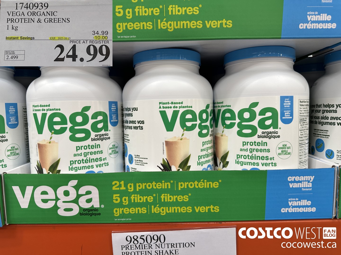 1740939 VEGA ORGANIC PROTEIN & GREENS 1 KG ($10.00 INSTANT SAVINGS EXPIRES ON 2023-10-15) $24.99
