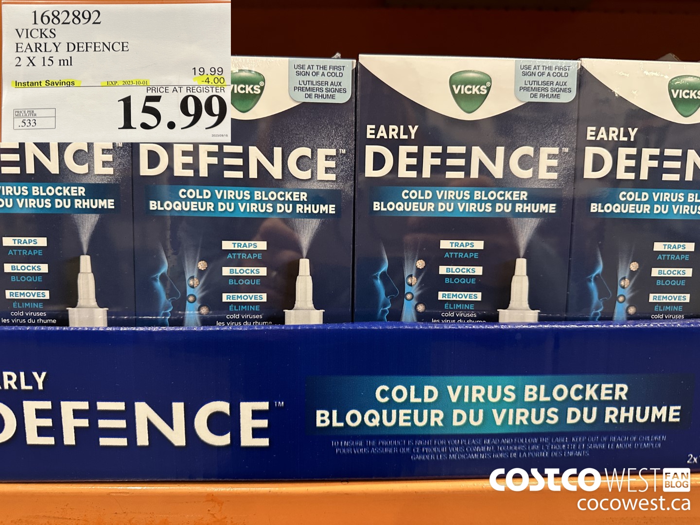 1682892 VICKS EARLY DEFENCE 2 X 15 ML ($4.00 INSTANT SAVINGS EXPIRES ON 2023-10-01) $15.99