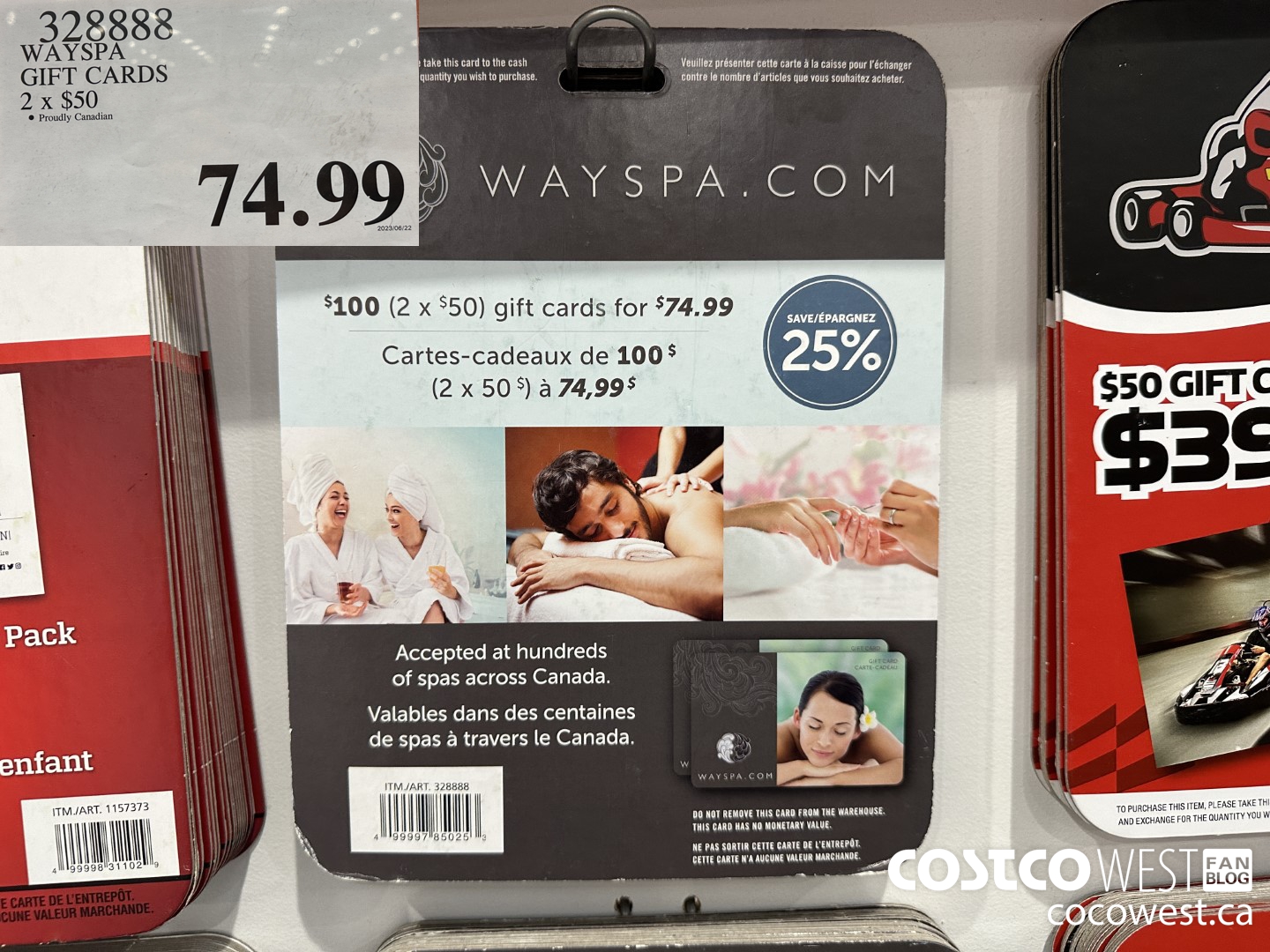 328888 WAYSPA GIFT CARDS 2 X $50 $74.99