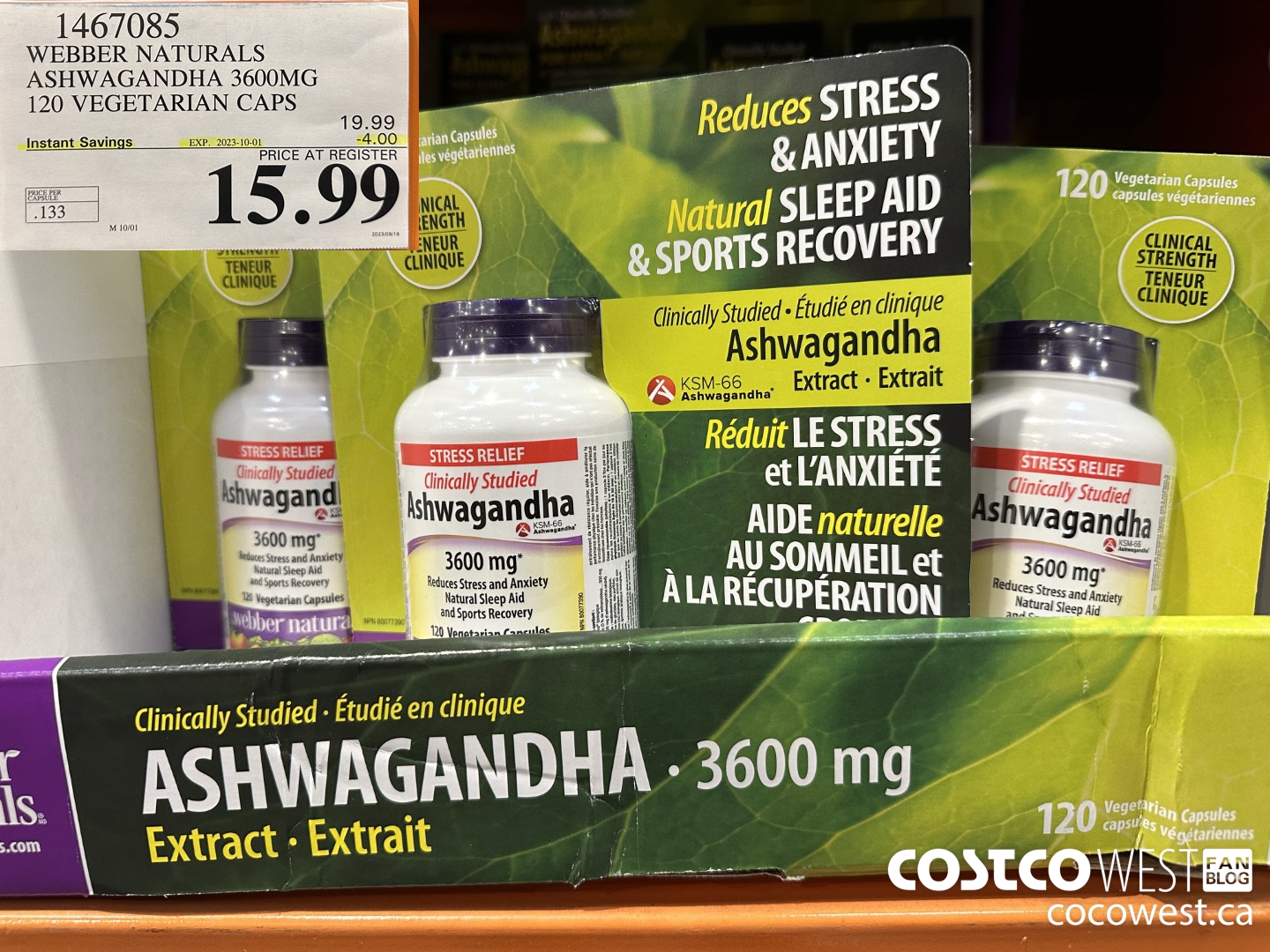 1467085 WEBBER NATURALS ASHWAGANDHA 3600MG 120 VEGETARIAN CAPSULES ($4.00 INSTANT SAVINGS EXPIRES ON 2023-10-01) $15.99