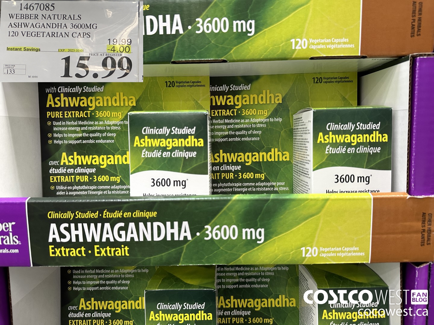 1467085 WEBBER NATURALS ASHWAGANDHA 3600MG 120 VEGETARIAN CAPSULES ($4.00 INSTANT SAVINGS EXPIRES ON 2023-10-01) $15.99