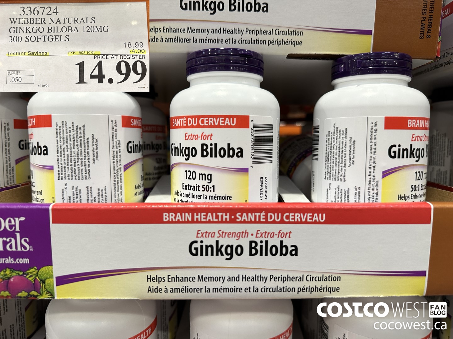 336724 WEBBER NATURALS GINKGO BILOBA 120MG 300 SOFTGELS ($4.00 INSTANT SAVINGS EXPIRES ON 2023-10-01) $14.99