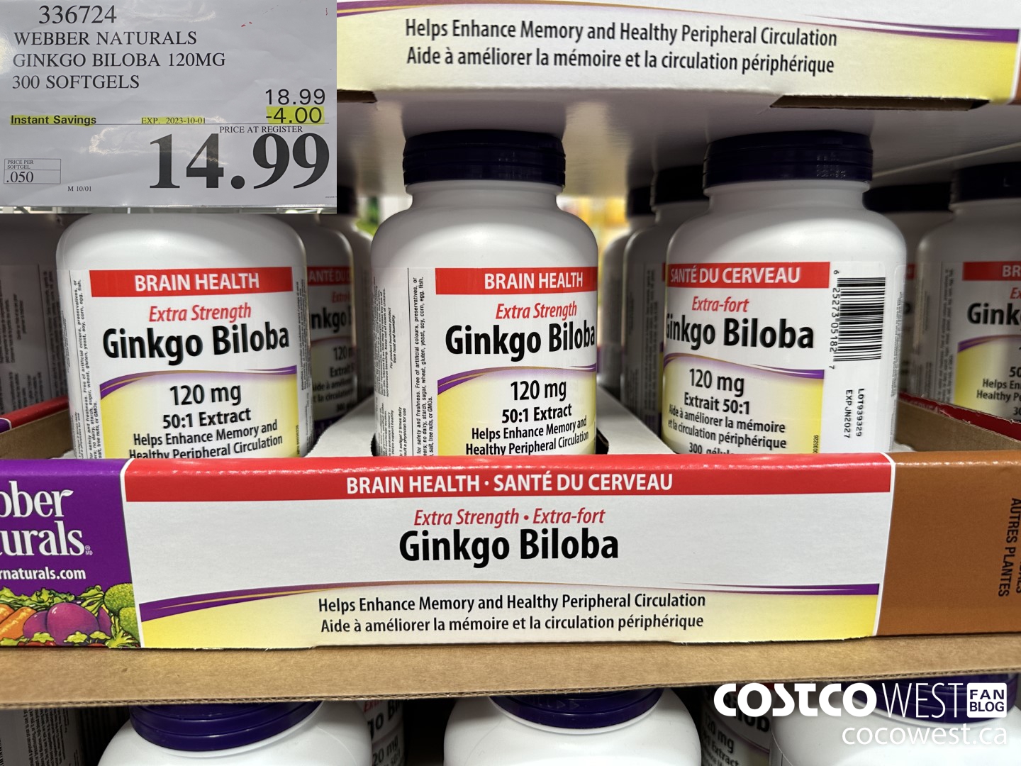336724 WEBBER NATURALS GINKGO BILOBA 120MG 300 SOFTGELS ($4.00 INSTANT SAVINGS EXPIRES ON 2023-10-01) $14.99