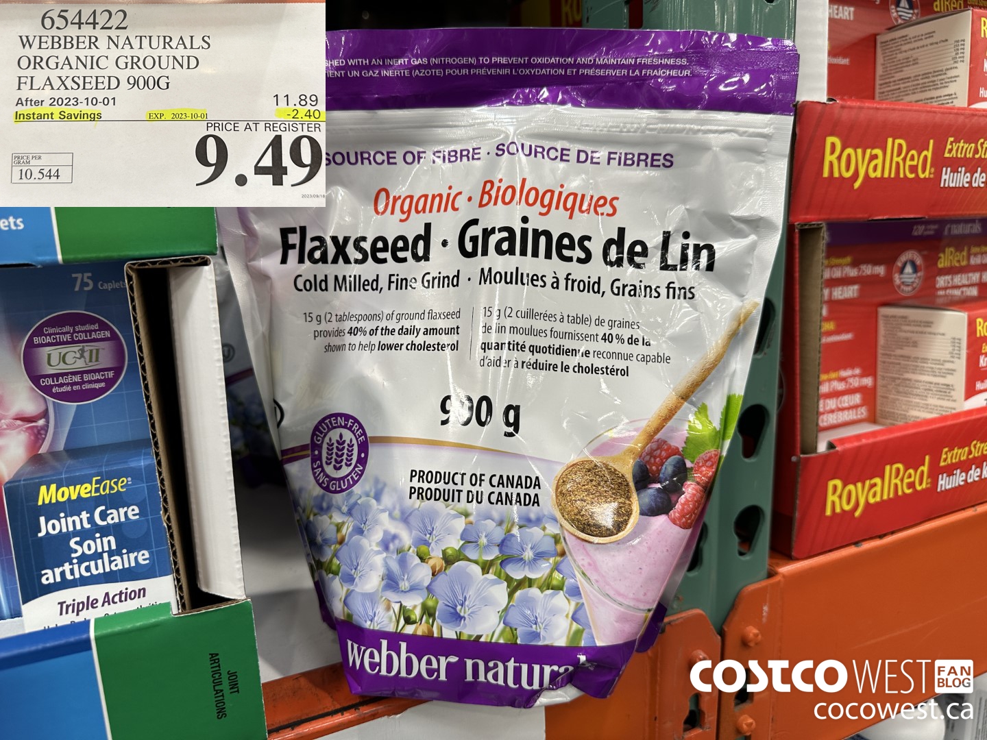 654422 WEBBER NATURALS ORGANIC GROUND FLAXSEED 900G ($2.40 INSTANT SAVINGS EXPIRES ON 2023-10-01) $9.49