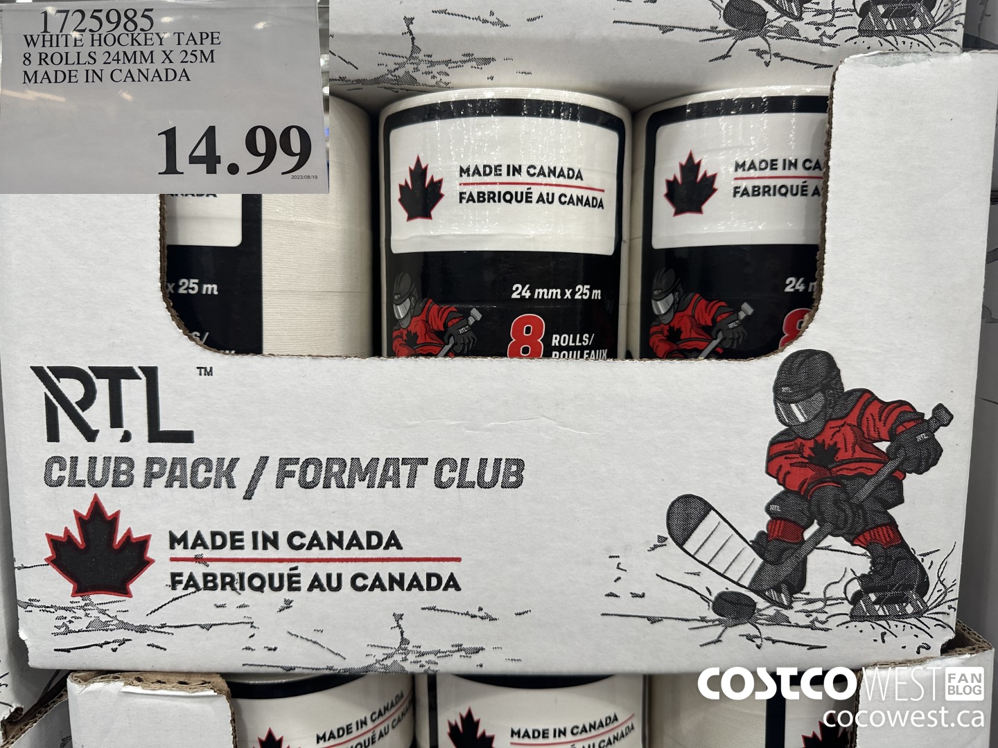 1725985 WHITE HOCKEY TAPE 8 ROLLS 24MM X 25M MADE IN CANADA $14.99