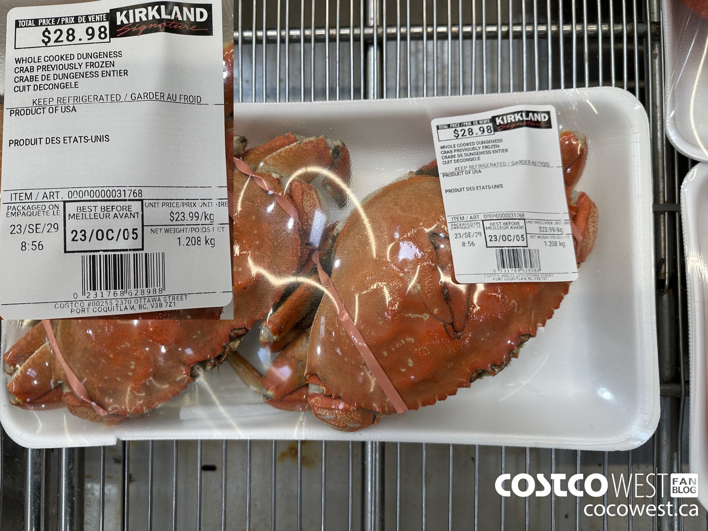 31768 WHOLE COOKED DUNGENESS CRAB PREVIOUSLY FROZEN $23.99