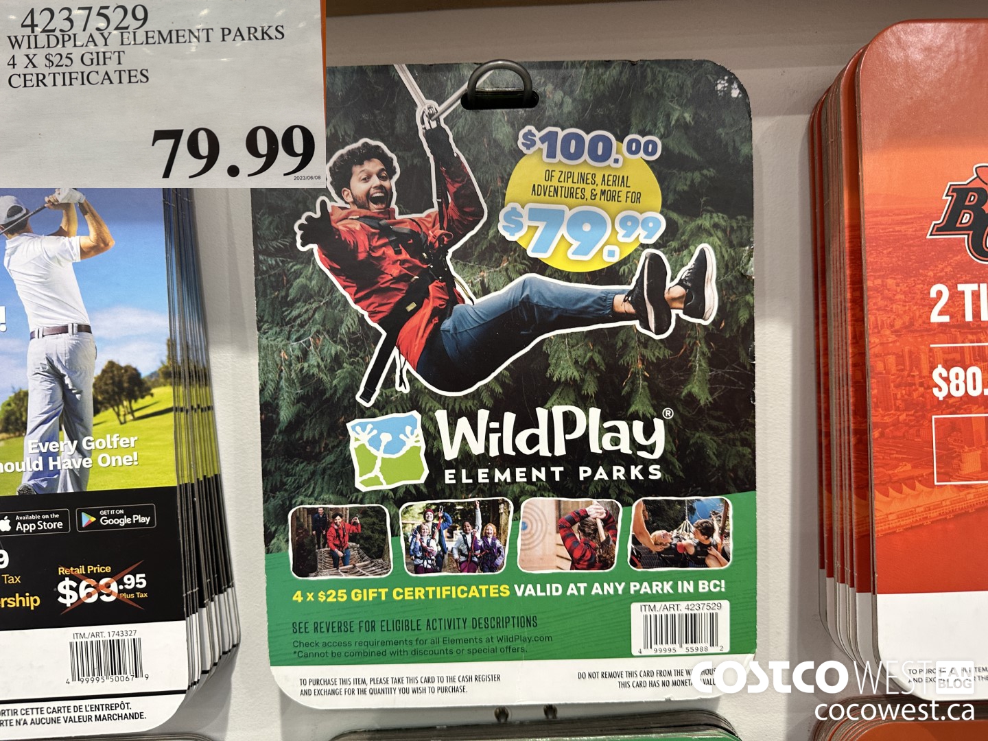 4237529 WILDPLAY ELEMENT PARKS 4 X $25 GIFT CERTIFICATES $79.99