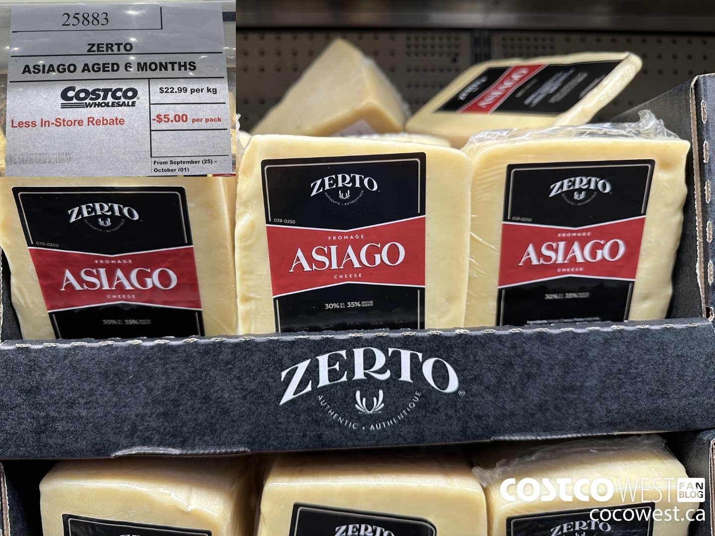25883 ZERTO ASIAGO AGED 6 MONTHS PRICE PER KG ($5.00 INSTANT SAVINGS EXPIRES ON 2023-10-01) $17.99