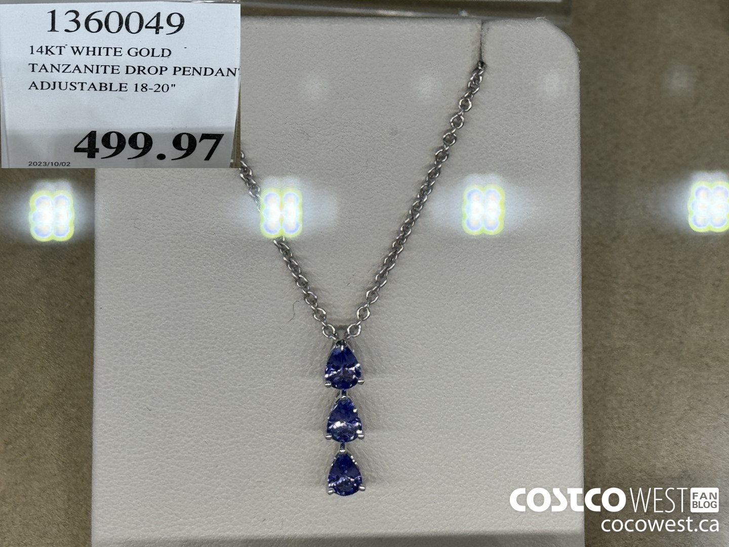 1360049 14KT WHITE GOLD TANZANITE DROP PENDANT ADJUSTABLE 18-20