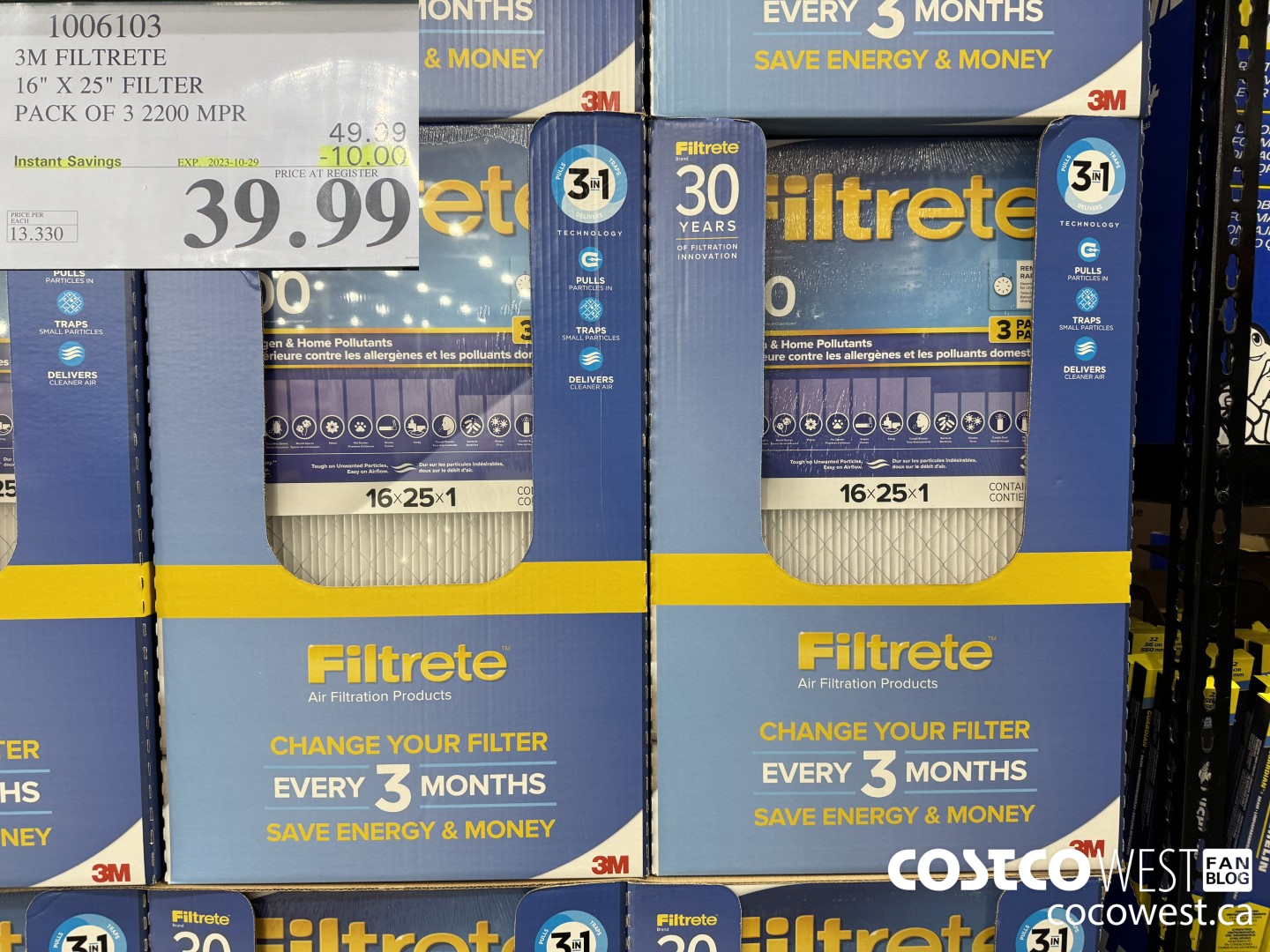 1006103 3M FILTRETE ELITE ALLERGEN 2200 16 X 25 3PK ($10.00 INSTANT SAVINGS EXPIRES ON 2023-10-29) $39.99