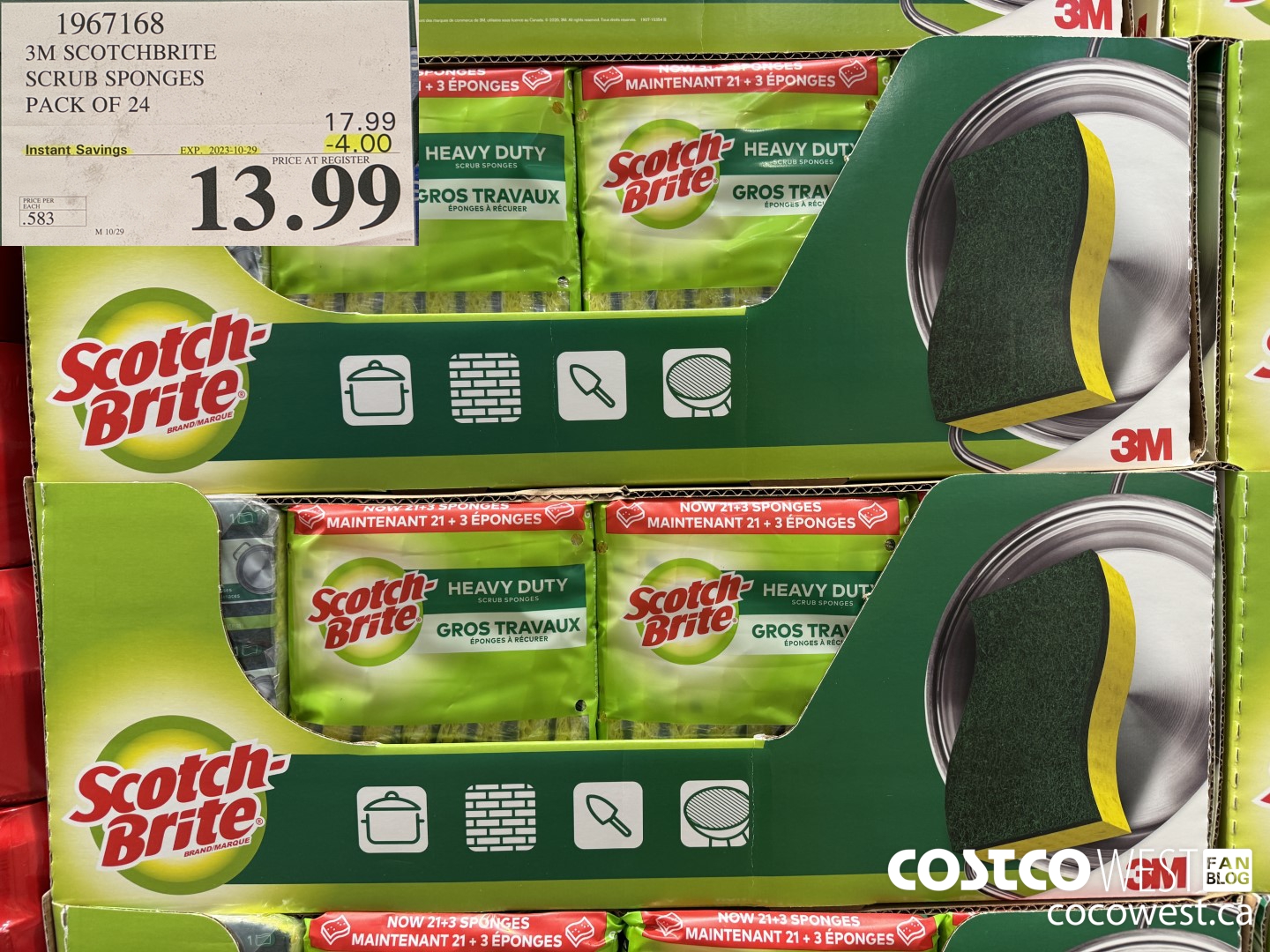 1967168 3M SCOTCHBRITE SCRUB SPONGES PACK OF 24 ($4.00 INSTANT SAVINGS EXPIRES ON 2023-10-29) $13.99