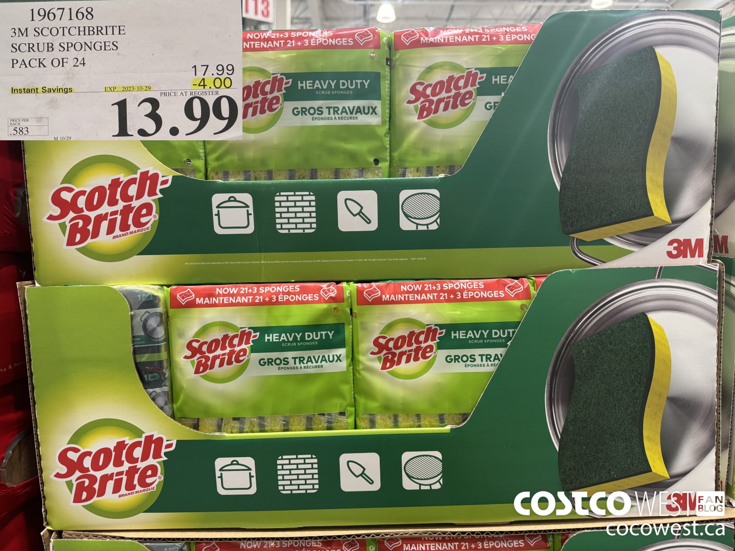 1967168 3M SCOTCHBRITE SCRUB SPONGES PACK OF 24 ($4.00 INSTANT SAVINGS EXPIRES ON 2023-10-29) $13.99