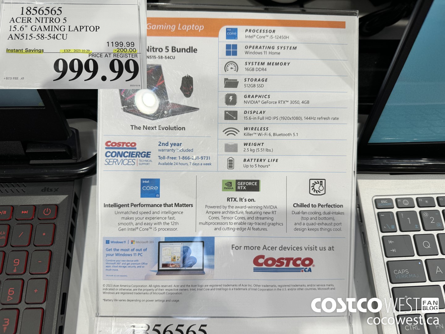 1856565 ACER NITRO 5 15.6-IN GAMING LAPTOP AN515-58-54CU ($200.00 INSTANT SAVINGS EXPIRES ON 2023-10-29) $999.99