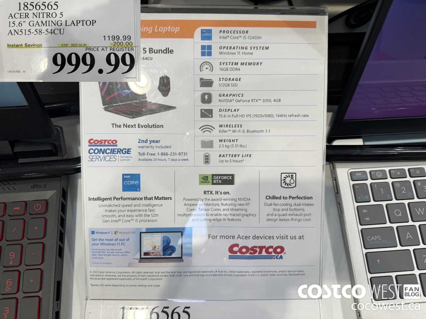 1856565 ACER NITRO 5 15.6-IN GAMING LAPTOP AN515-58-54CU ($200.00 INSTANT SAVINGS EXPIRES ON 2023-10-29) $999.99