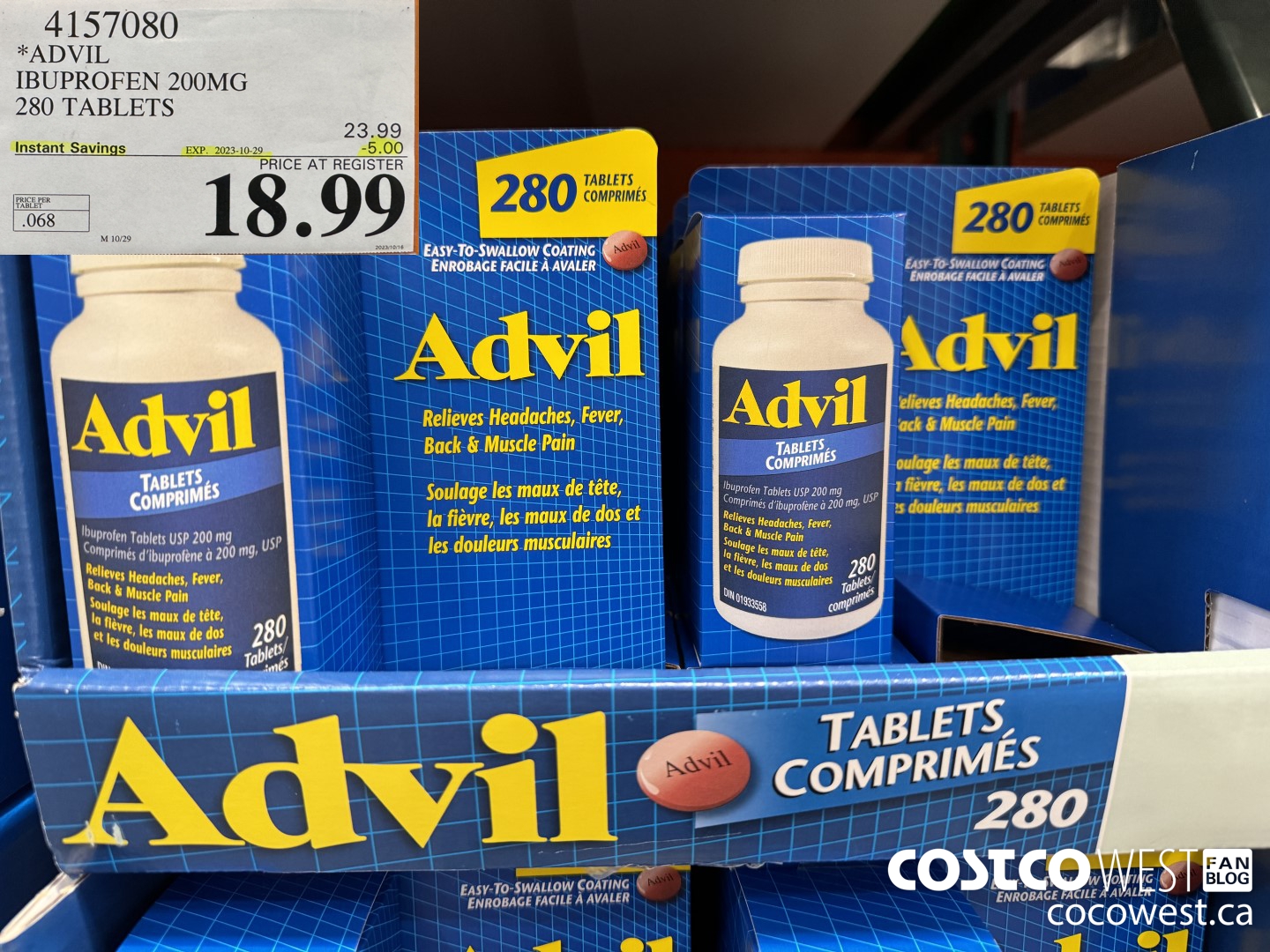 4157080 ADVIL 280 TABLETS IBUPROFEN 200MG ($5.00 INSTANT SAVINGS EXPIRES ON 2023-10-29) $18.99