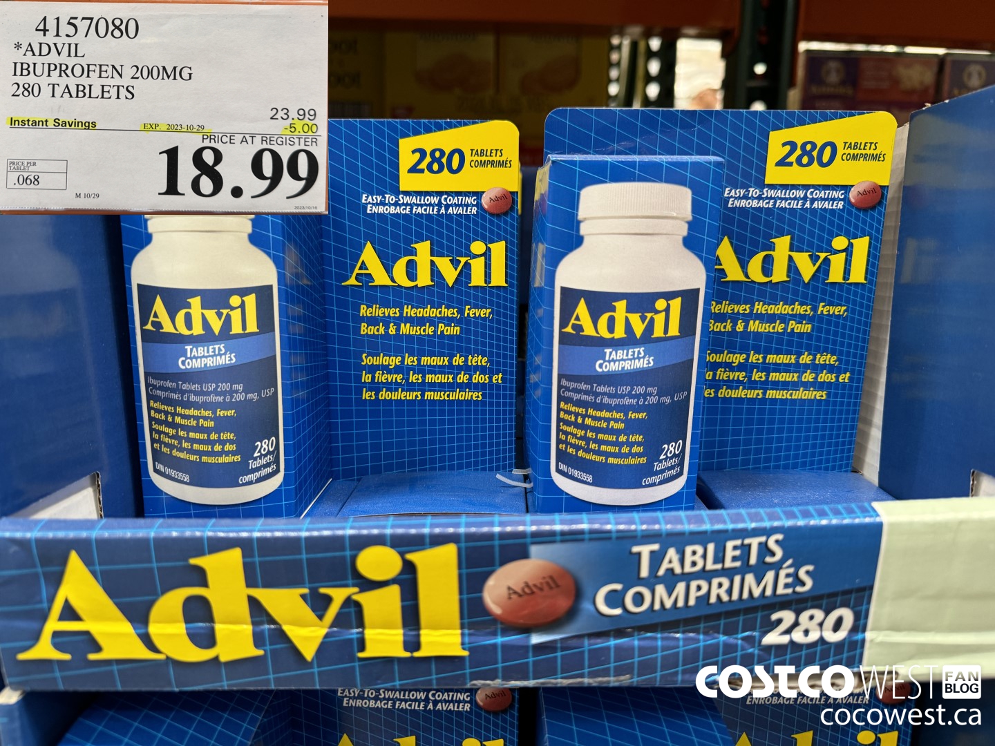 4157080 ADVIL 280 TABLETS IBUPROFEN 200MG ($5.00 INSTANT SAVINGS EXPIRES ON 2023-10-29) $18.99