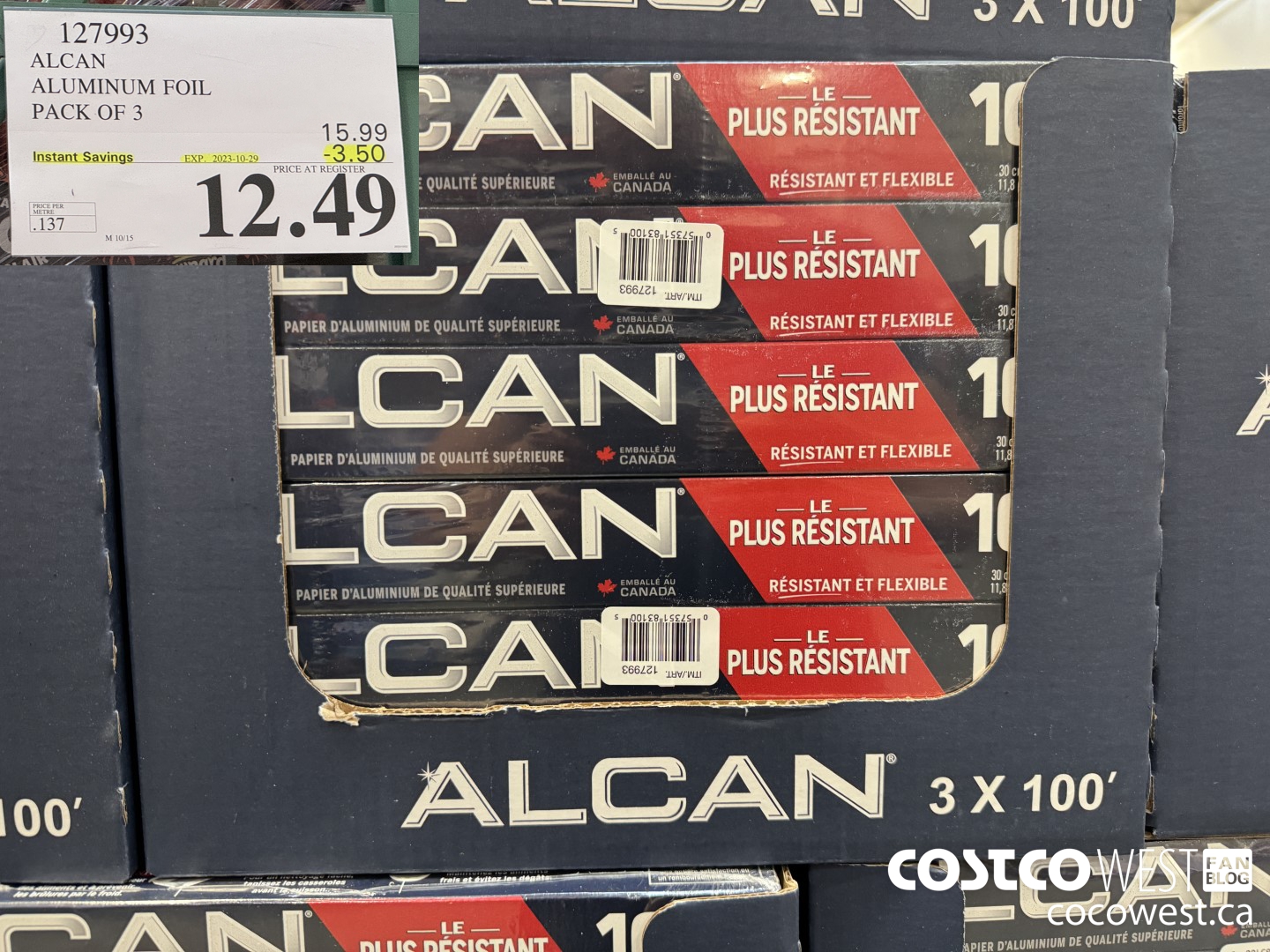 127993 ALCAN ALUMINUM FOIL PK OF 3 30.5cm x 30.4m ($3.50 INSTANT SAVINGS EXPIRES ON 2023-10-29) $12.49