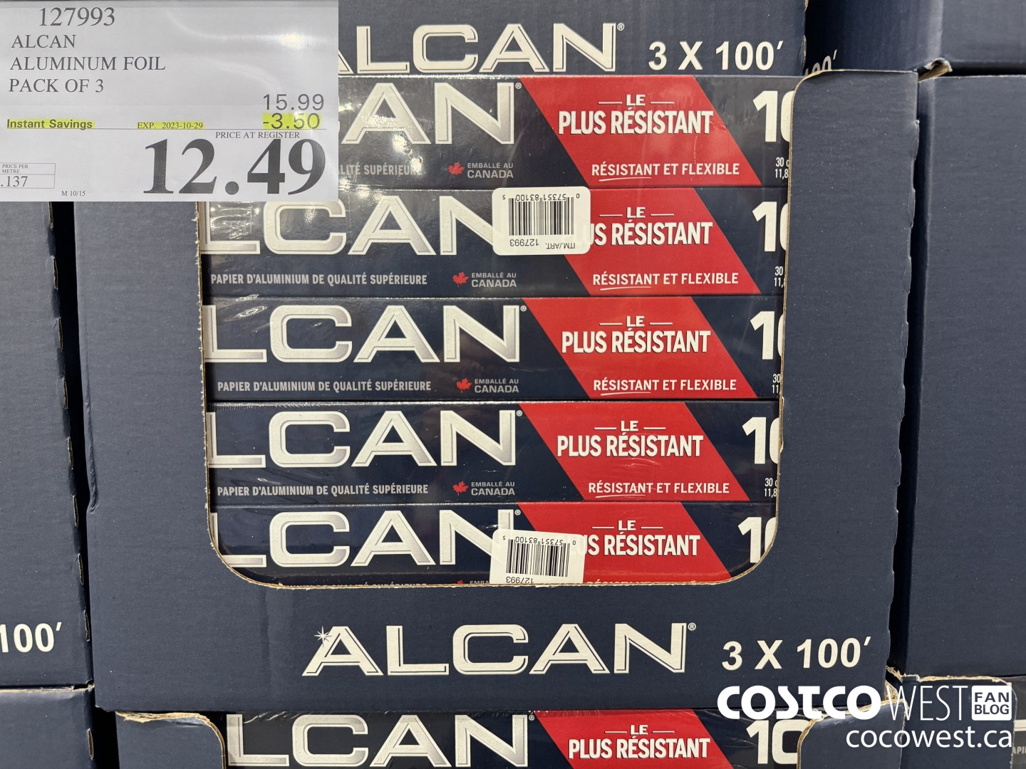 127993 ALCAN ALUMINUM FOIL PK OF 3 30.5cm x 30.4m ($3.50 INSTANT SAVINGS EXPIRES ON 2023-10-29) $12.49