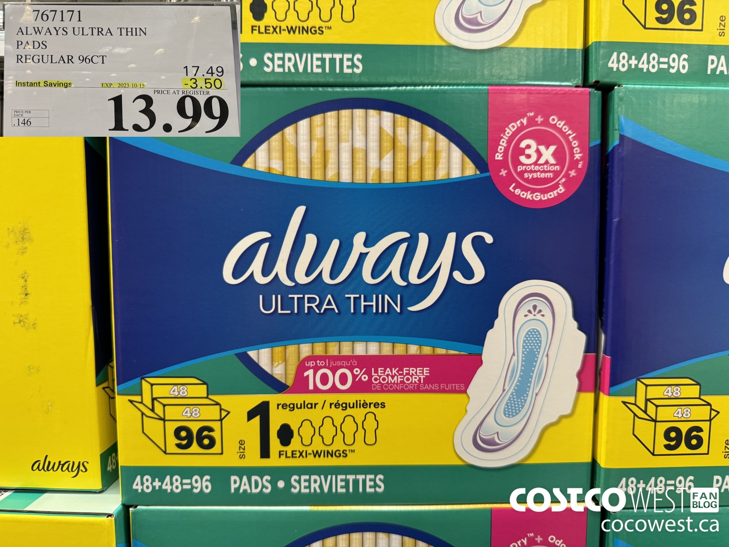 767171 ALWAYS ULTRA THIN PADS REGULAR 96CT ($3.50 INSTANT SAVINGS EXPIRES ON 2023-10-15) $13.99