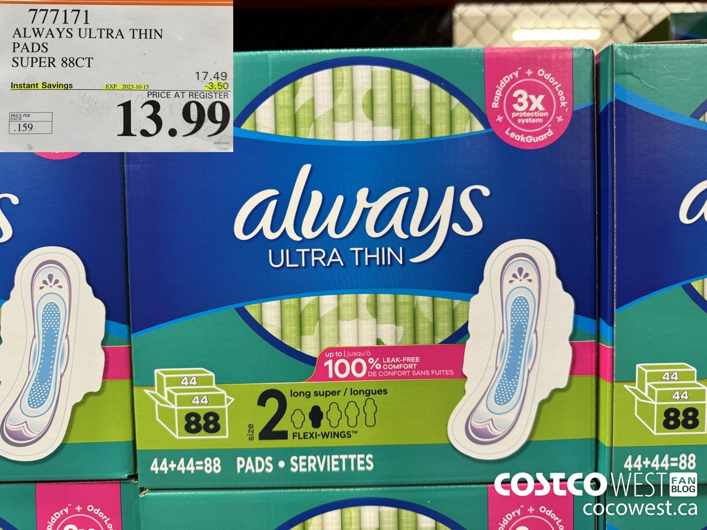 777171 ALWAYS ULTRA THIN PADS SUPER 88CT ($3.50 INSTANT SAVINGS EXPIRES ON 2023-10-15) $13.99