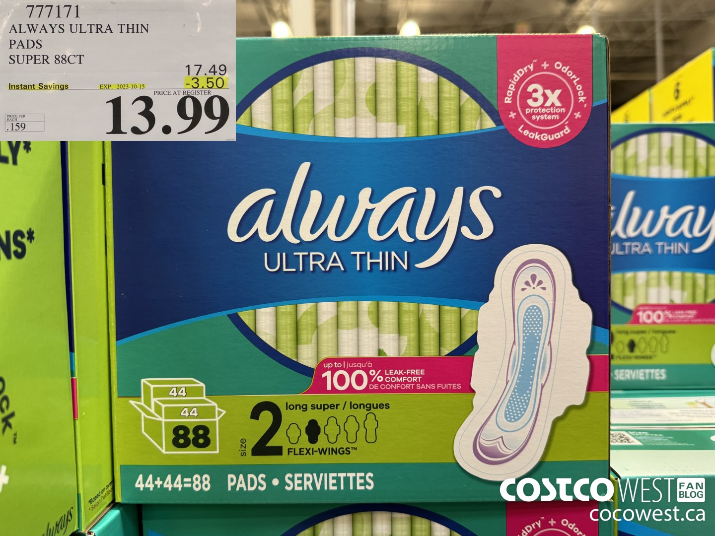 777171 ALWAYS ULTRA THIN PADS SUPER 88CT ($3.50 INSTANT SAVINGS EXPIRES ON 2023-10-15) $13.99