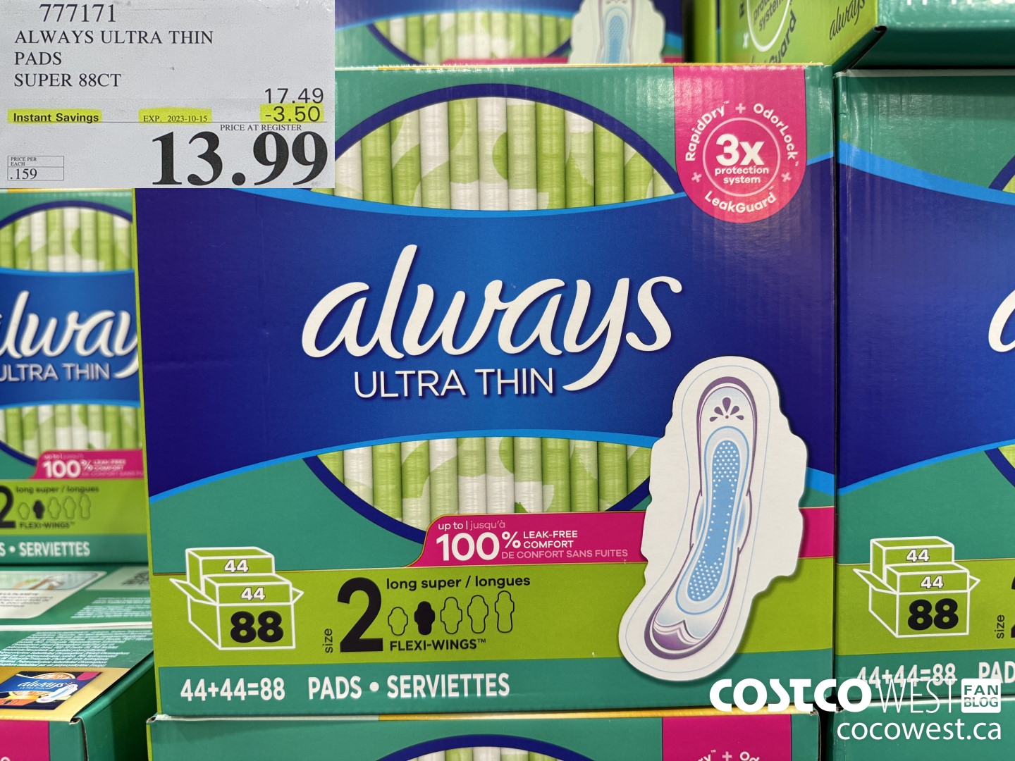 777171 ALWAYS ULTRA THIN PADS SUPER 88CT ($3.50 INSTANT SAVINGS EXPIRES ON 2023-10-15) $13.99