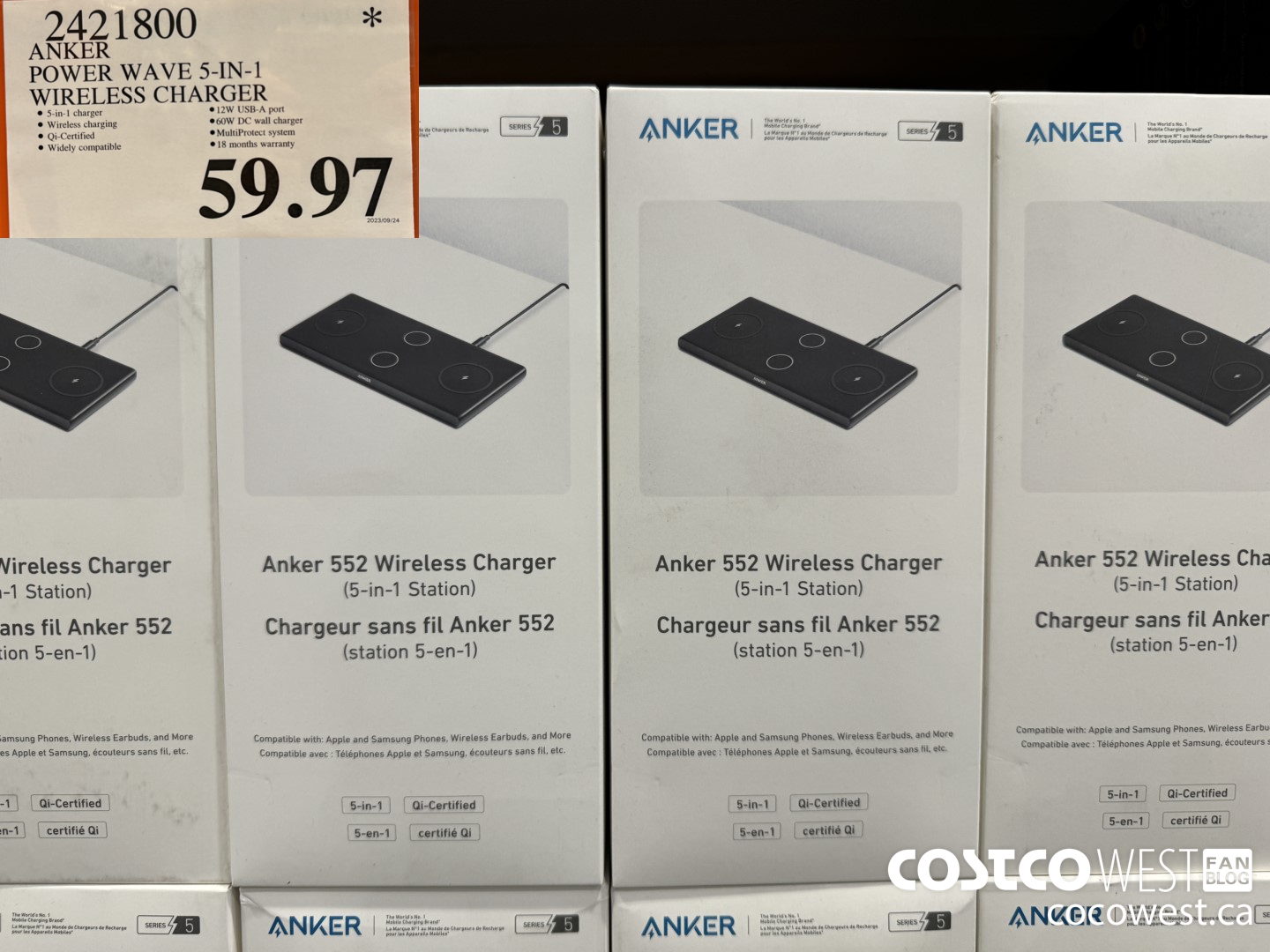 2421800 ANKER POWER WAVE 5-IN-1 WIRELESS CHARGER $59.97