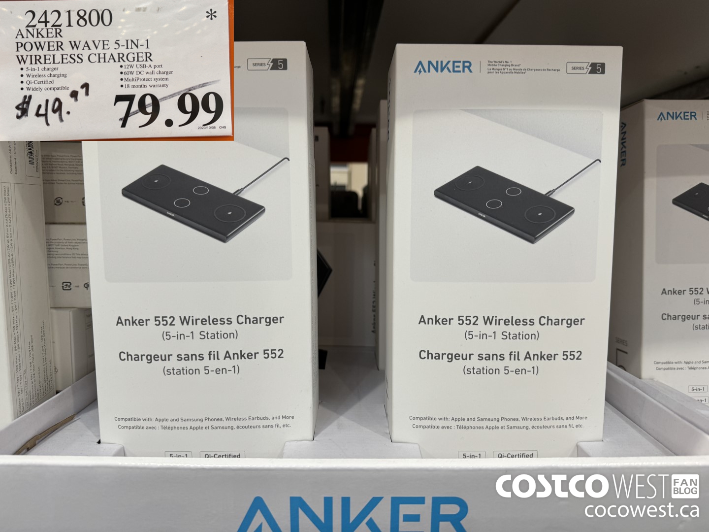 2421800 ANKER POWER WAVE 5-IN-1 WIRELESS CHARGER $49.97