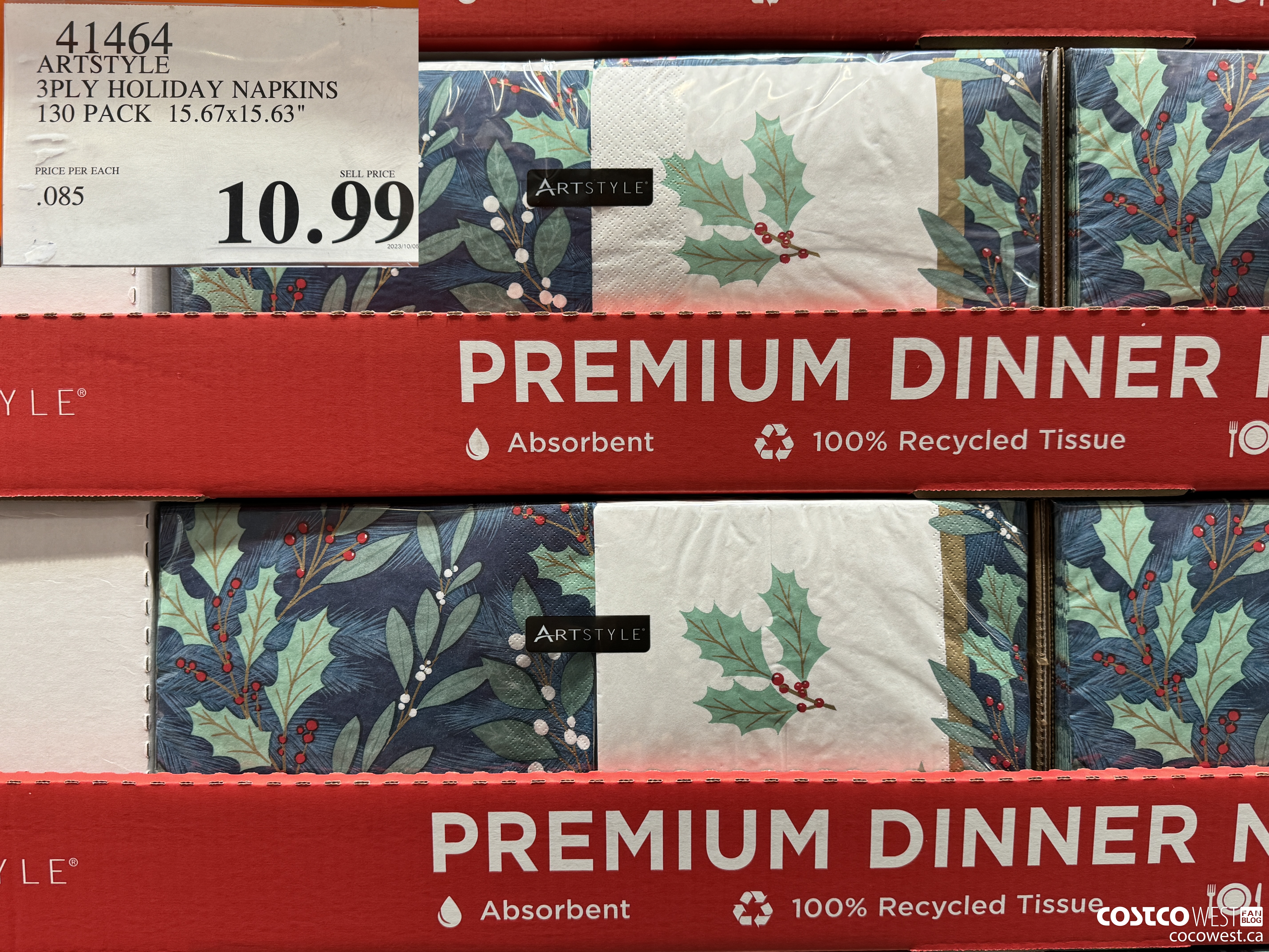 41464 ARTSTYLE 3 PLY HOLIDAY NAPKINS 130 PACK 15.67X15.63