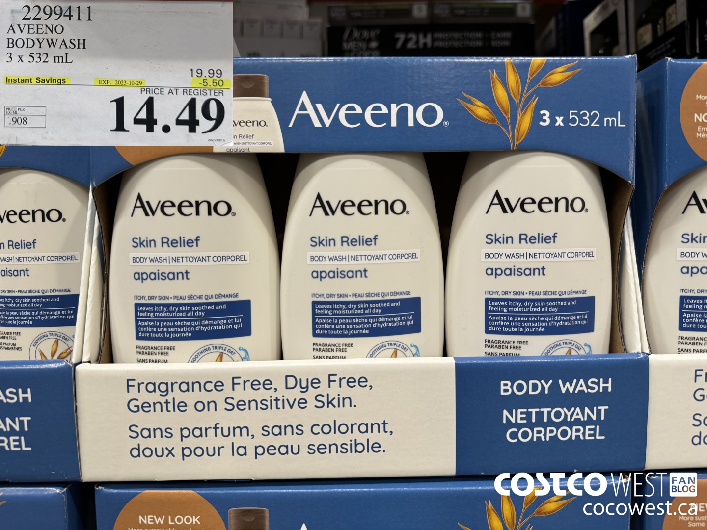 2299411 AVEENO BODYWASH 3 x 532 mL ($5.50 INSTANT SAVINGS EXPIRES ON 2023-10-29) $14.49