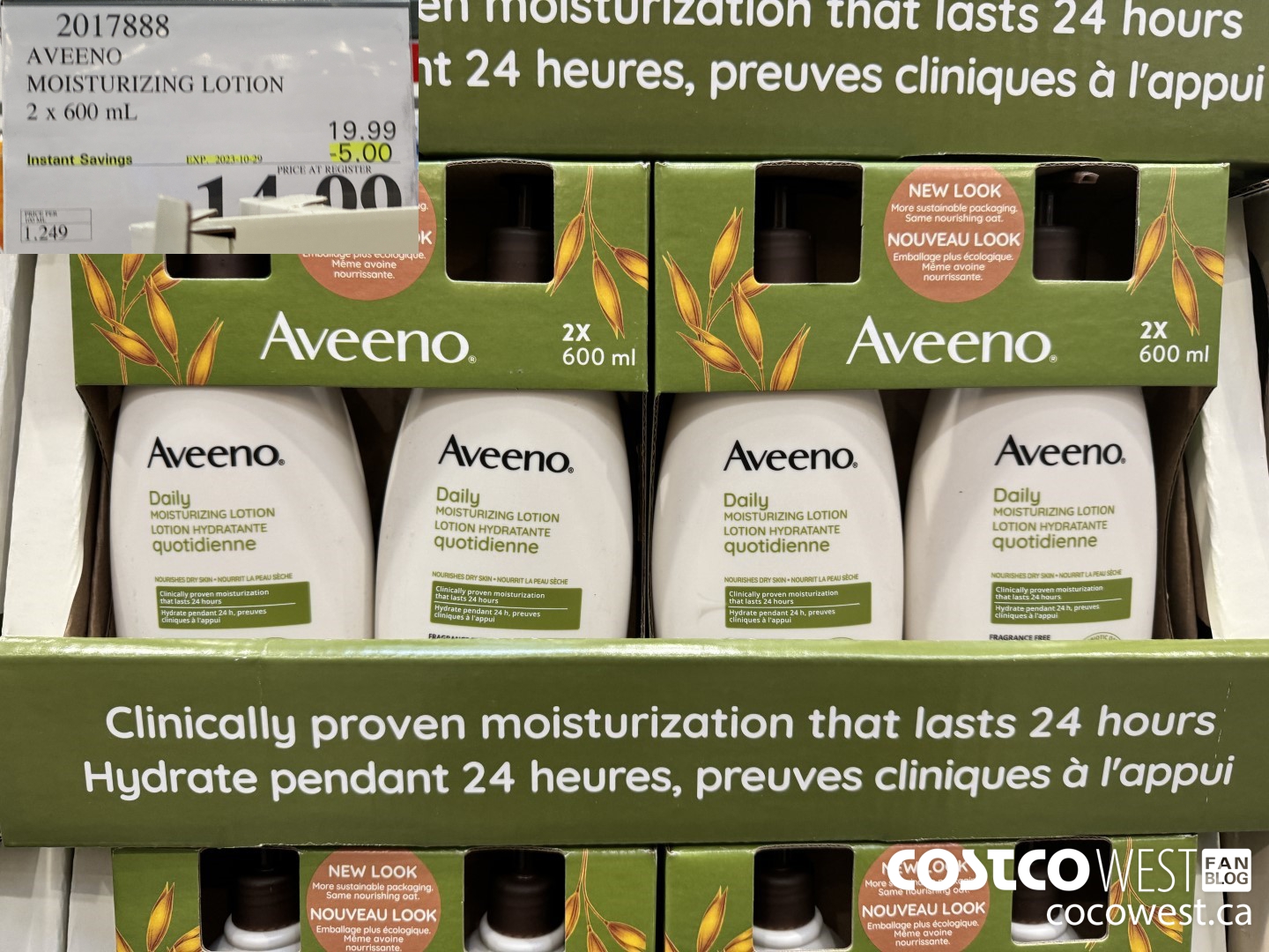 2017888 AVEENO MOISTURIZING LOTION 2 x 600 mL ($5.00 INSTANT SAVINGS EXPIRES ON 2023-10-29) $14.99