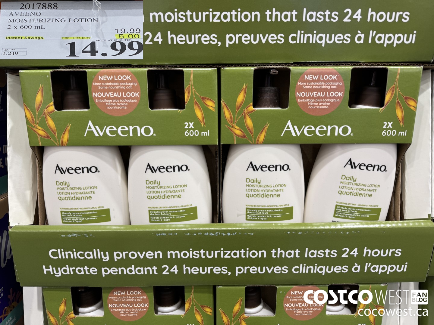 2017888 AVEENO MOISTURIZING LOTION 2 x 600 mL ($5.00 INSTANT SAVINGS EXPIRES ON 2023-10-29) $14.99