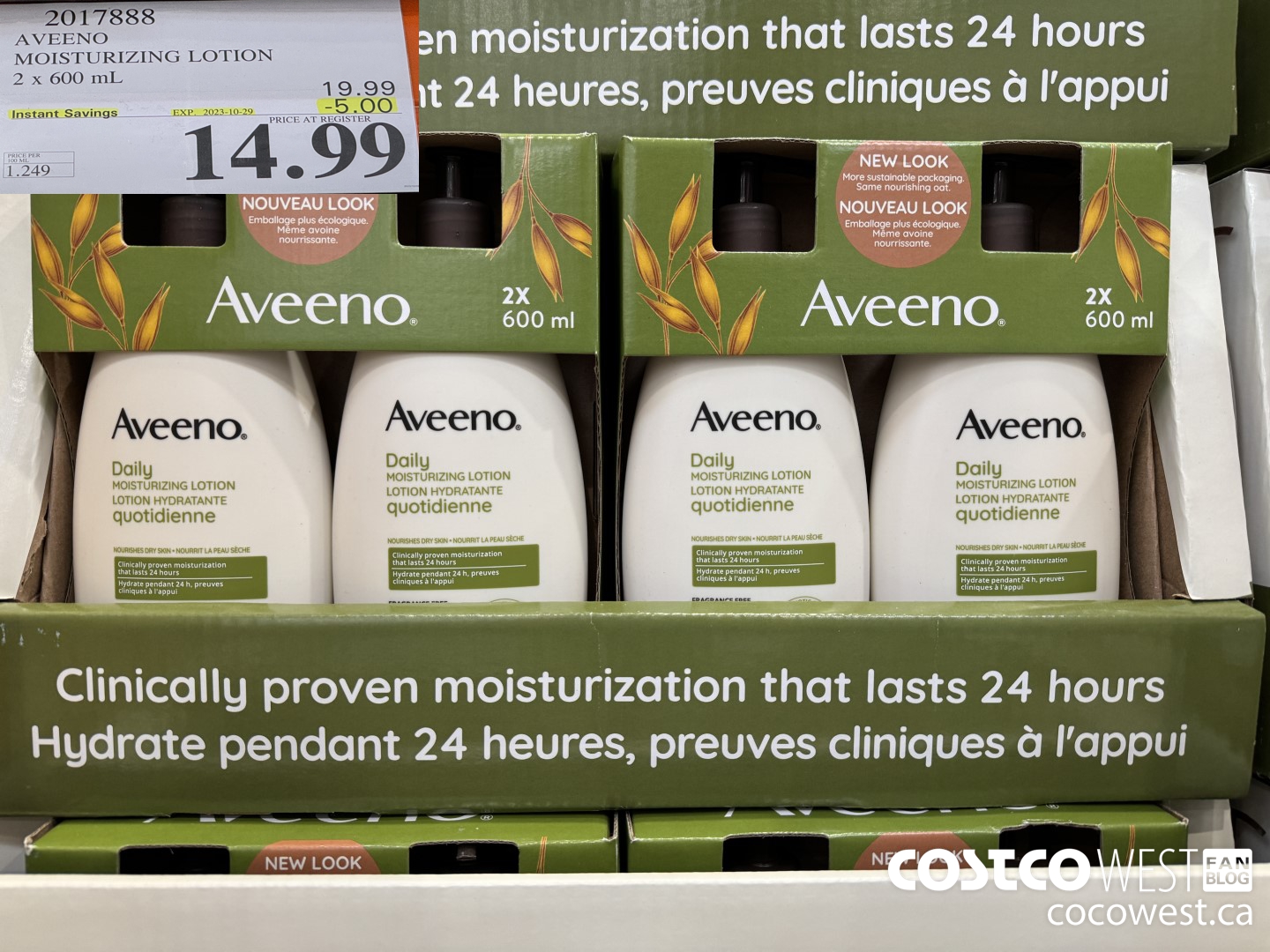 2017888 AVEENO MOISTURIZING LOTION 2 x 600 mL ($5.00 INSTANT SAVINGS EXPIRES ON 2023-10-29) $14.99