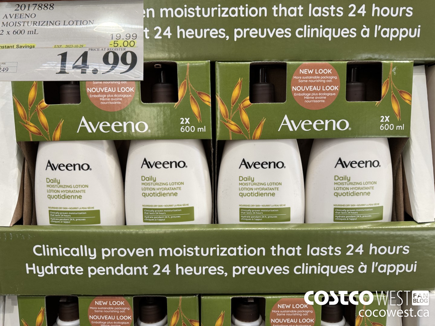 2017888 AVEENO MOISTURIZING LOTION 2 x 600 mL ($5.00 INSTANT SAVINGS EXPIRES ON 2023-10-29) $14.99