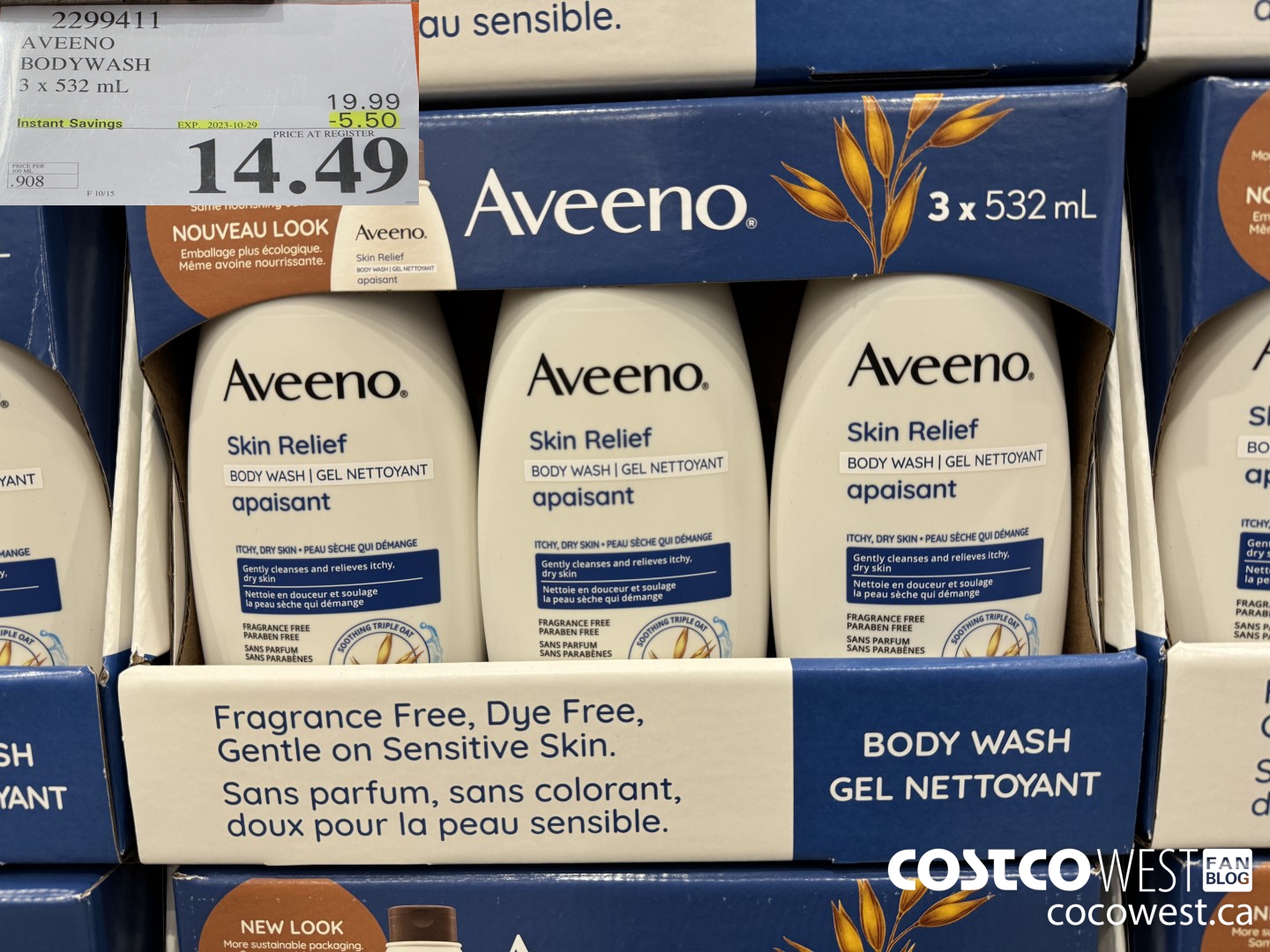 2299411 AVEENO SKIN RELIEF BODYWASH 3 x 532 mL ($5.50 INSTANT SAVINGS EXPIRES ON 2023-10-29) $14.49