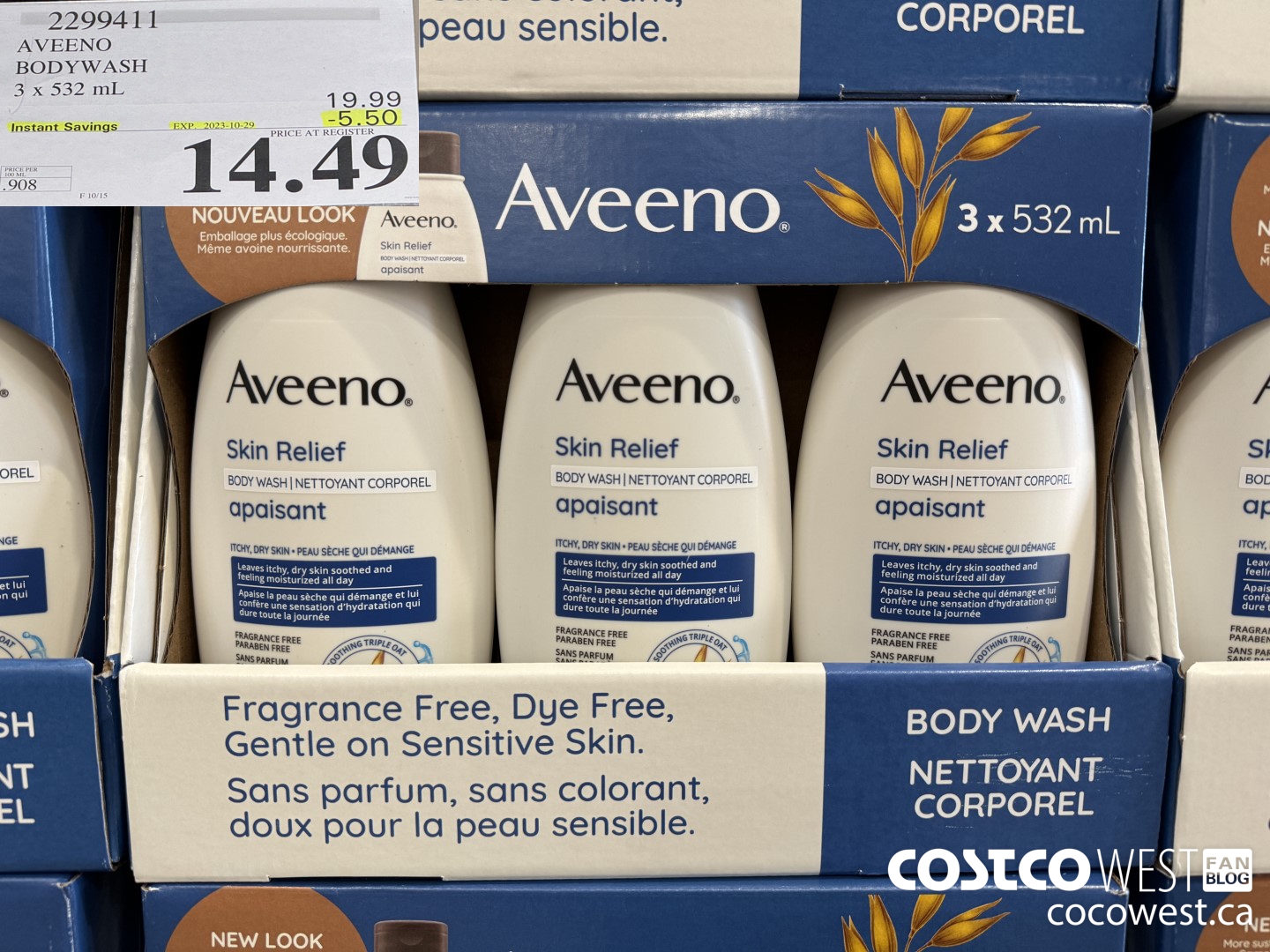 2299411 AVEENO SKIN RELIEF BODYWASH 3 x 532 mL ($5.50 INSTANT SAVINGS EXPIRES ON 2023-10-29) $14.49